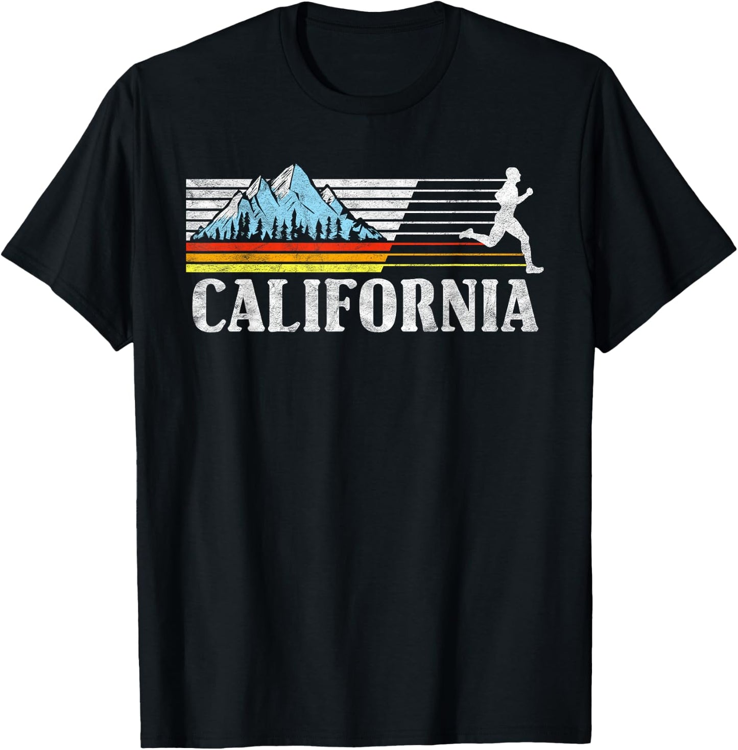 California Trail Running Retro Mountains 80s Graphic T-Shirt - T-Shirt | Black