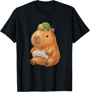 Capybara Turtle Video Games Anime Gamer Boys Girls Kids T-Shirt - T-Shirt | Black