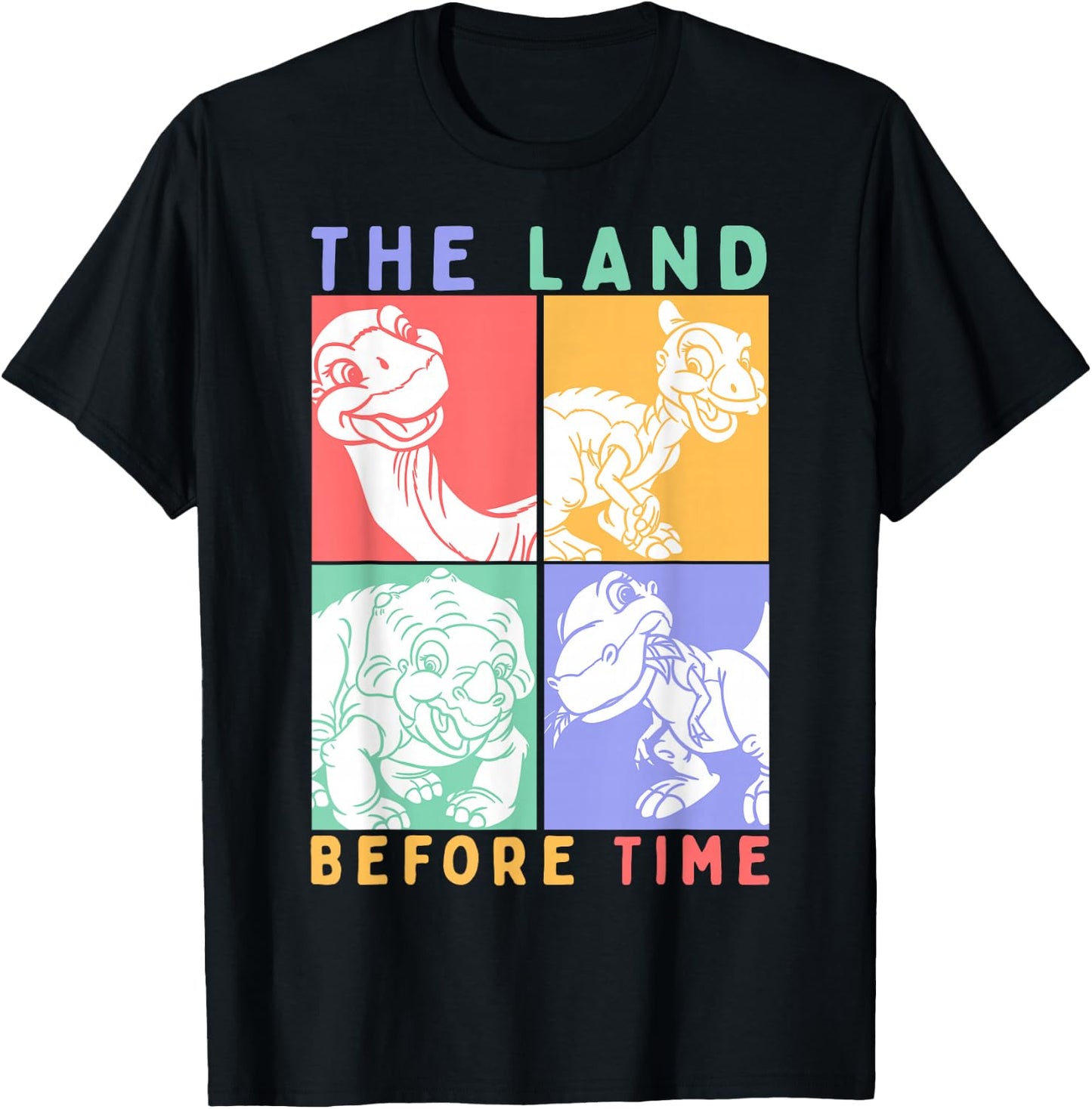 Land Before Time Pastel Stacked Dinosaur Boxes T-Shirt - T-Shirt | Black