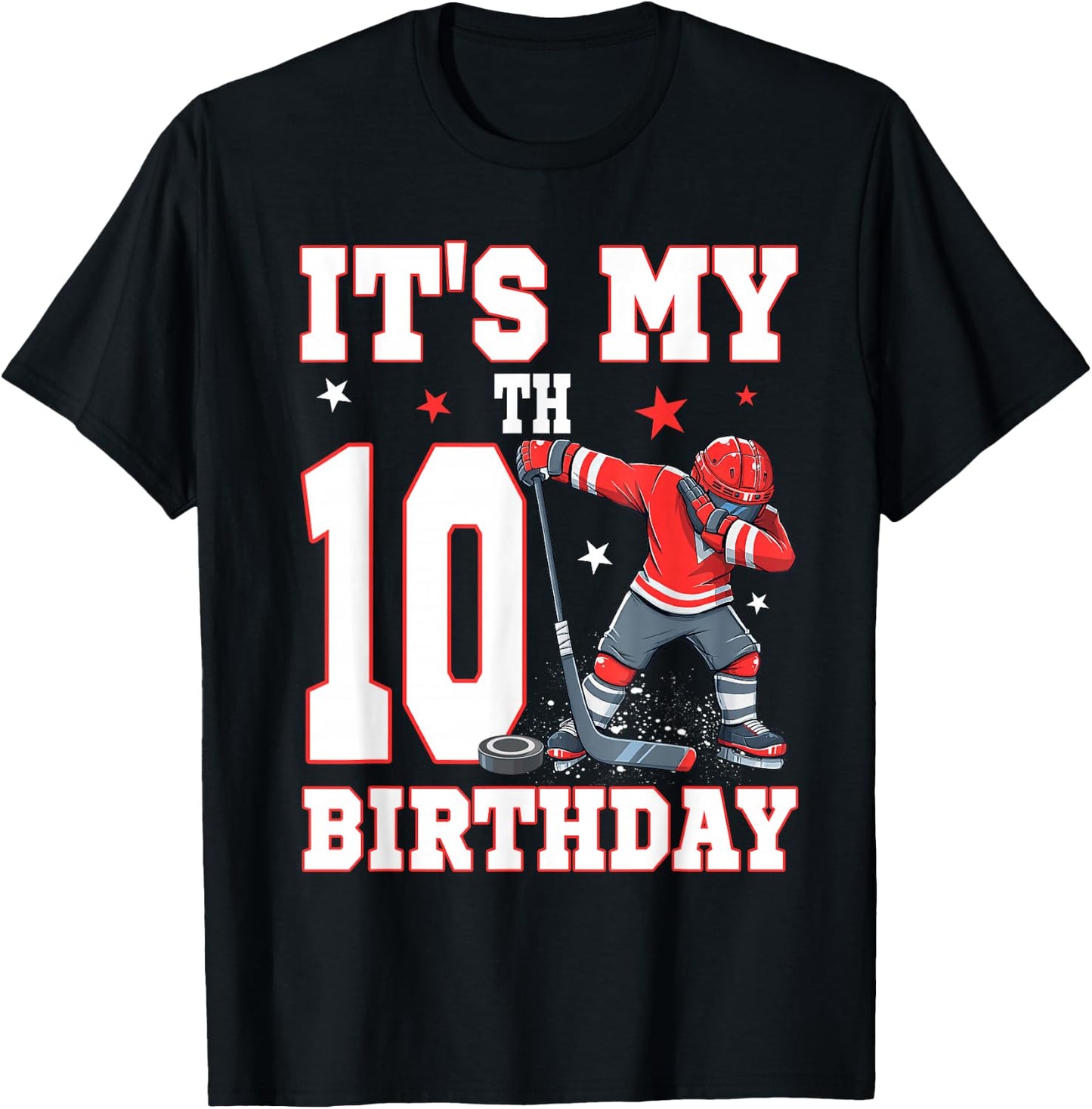 It's My 10th Birthday Boy Ice Hockey Dabbing 10 Year Old T-Shirt - T-Shirt | Black