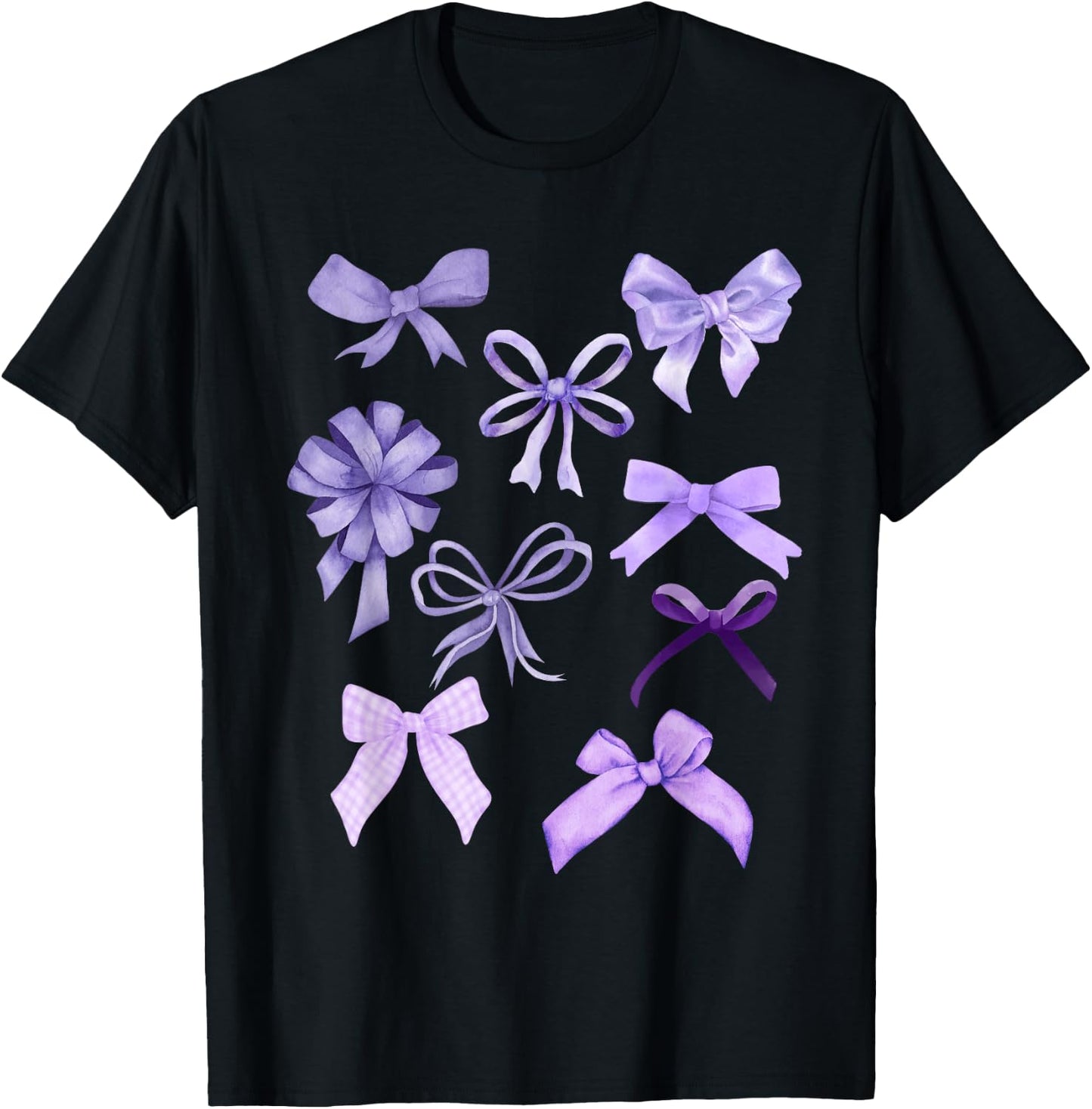 Cute Purple Bows Trendy Bows Aesthetic Purple Ribbon T-Shirt - T-Shirt | Black