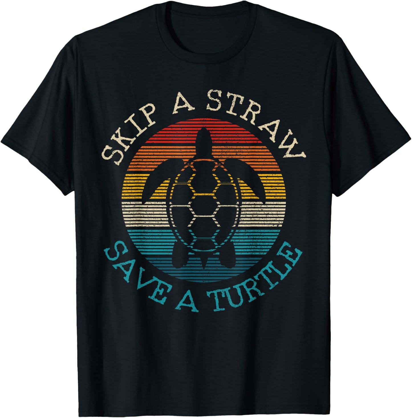 Turtle - Skip A Straw Save A Turtle Nature Conservation Vintage T-Shirt - T-Shirt | Black