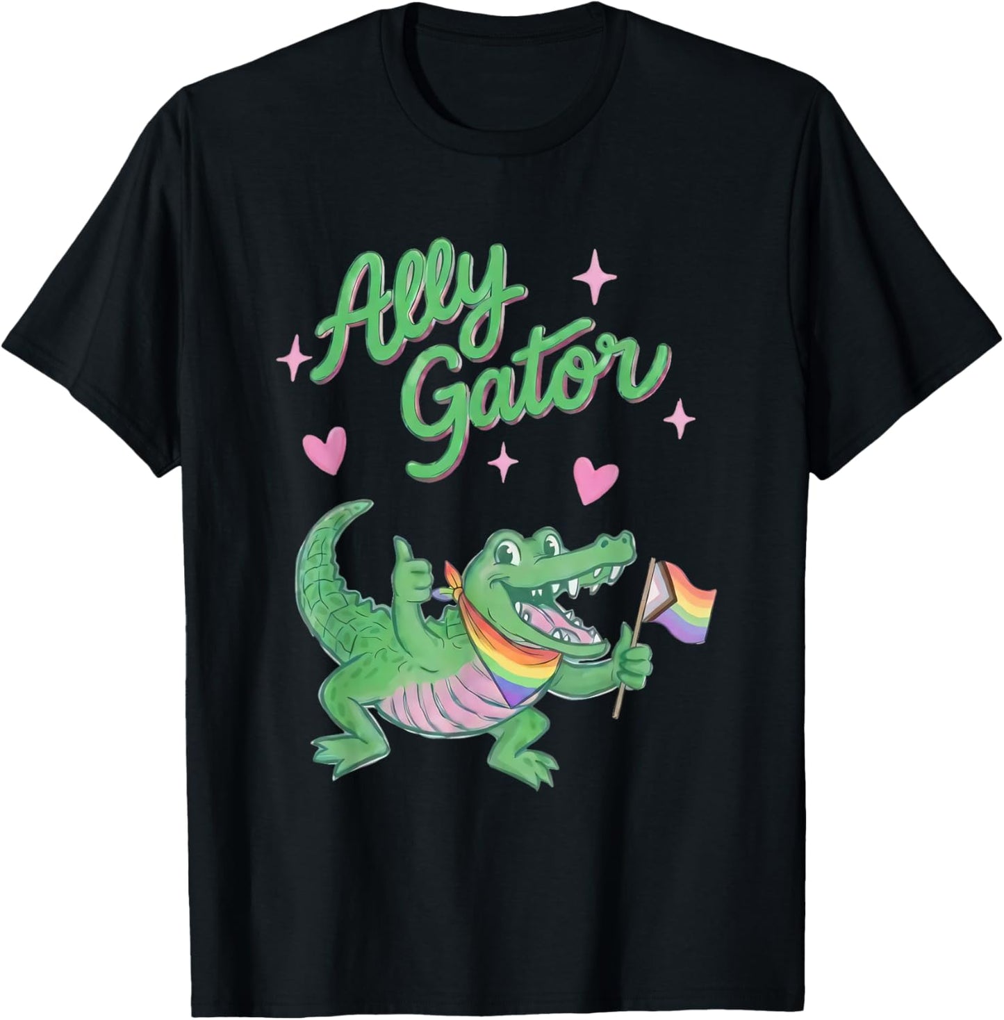 Pride Month 2026 Ally Gator Gift LGBTQ Ally Pride Flag T-Shirt - T-Shirt | Black