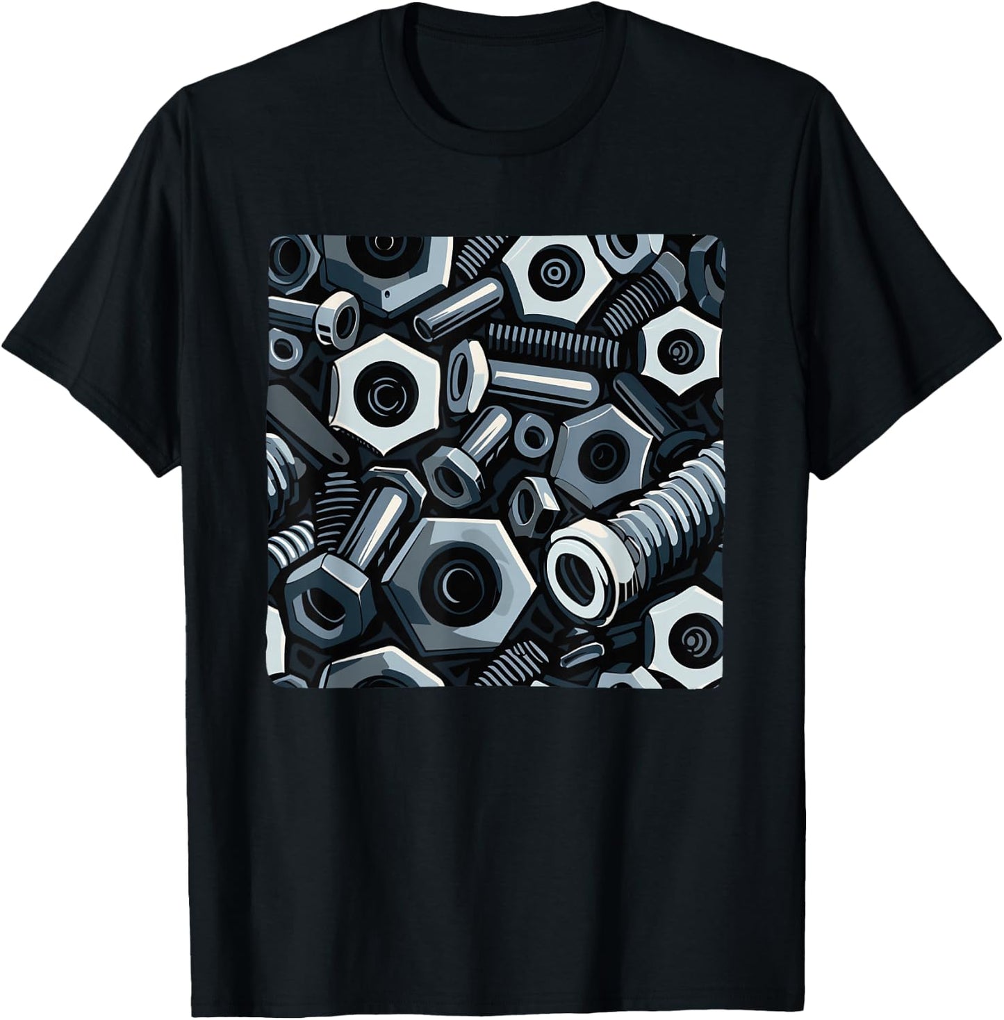 Cool Nut and Bolt Pattern Outfit T-Shirt - T-Shirt | Black