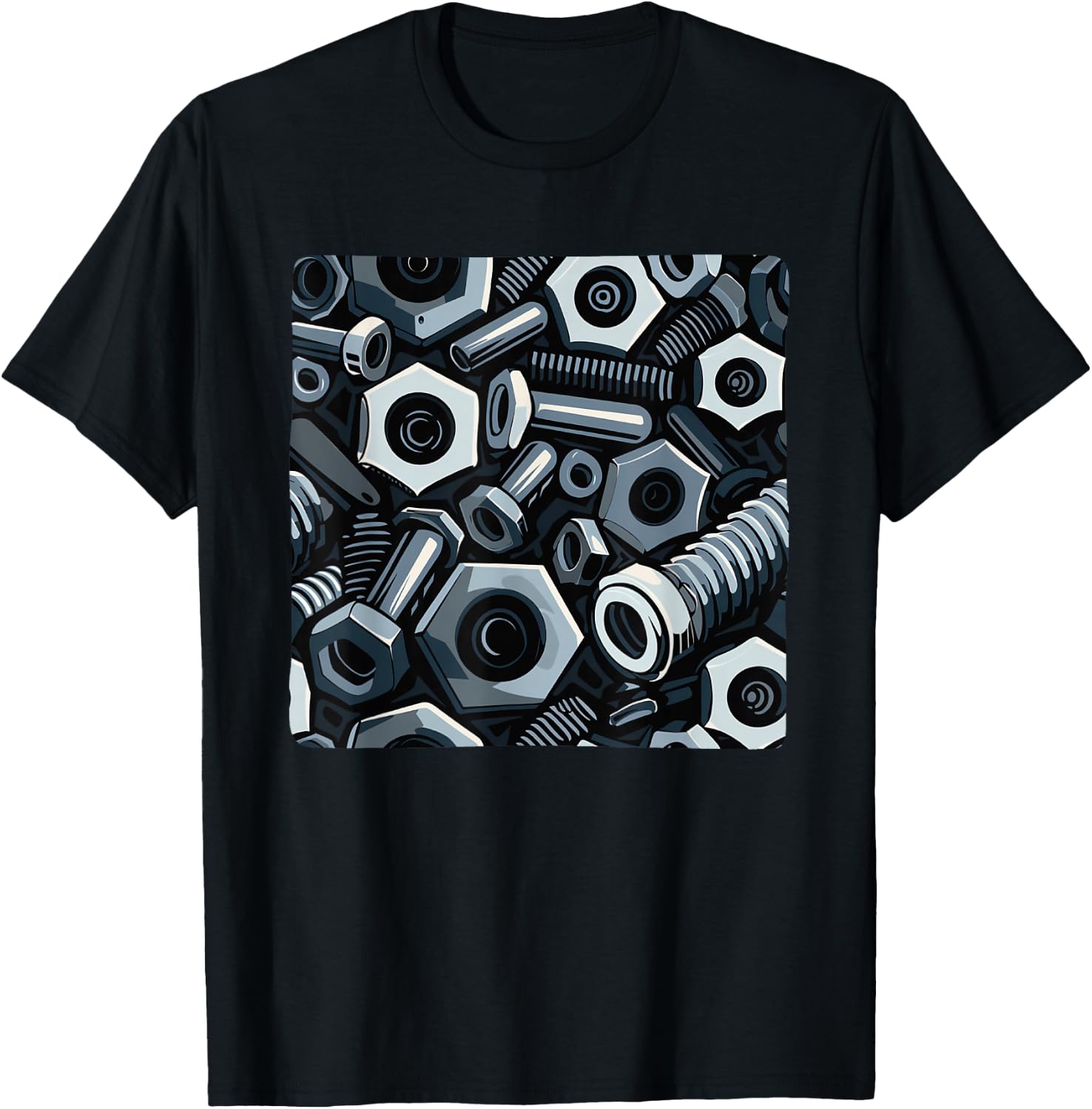 Cool Nut and Bolt Pattern Outfit T-Shirt - T-Shirt | Black