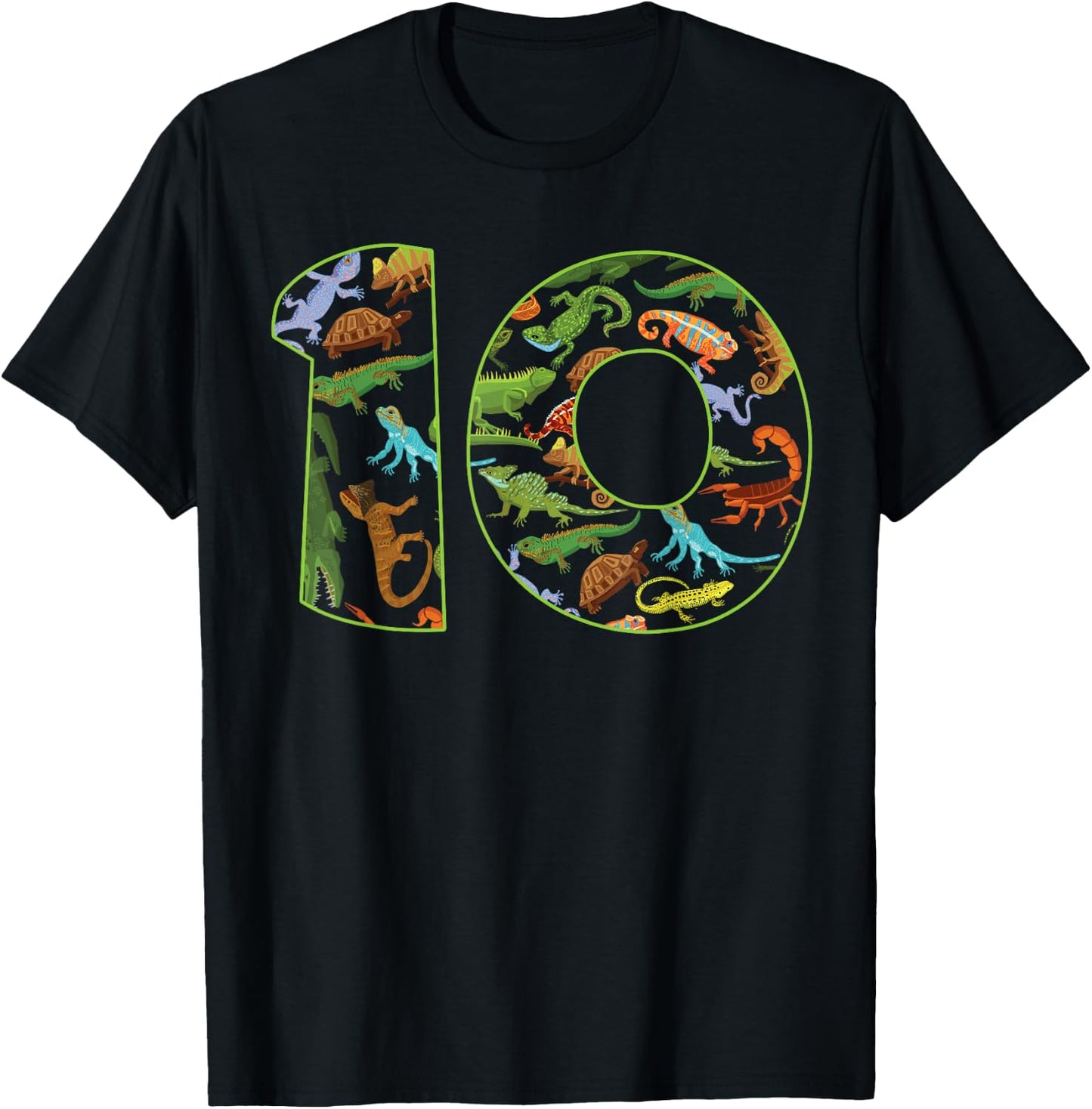 Cool 10 Reptile Theme 10th Birthday Party 10 Years Old T-Shirt - T-Shirt | Black