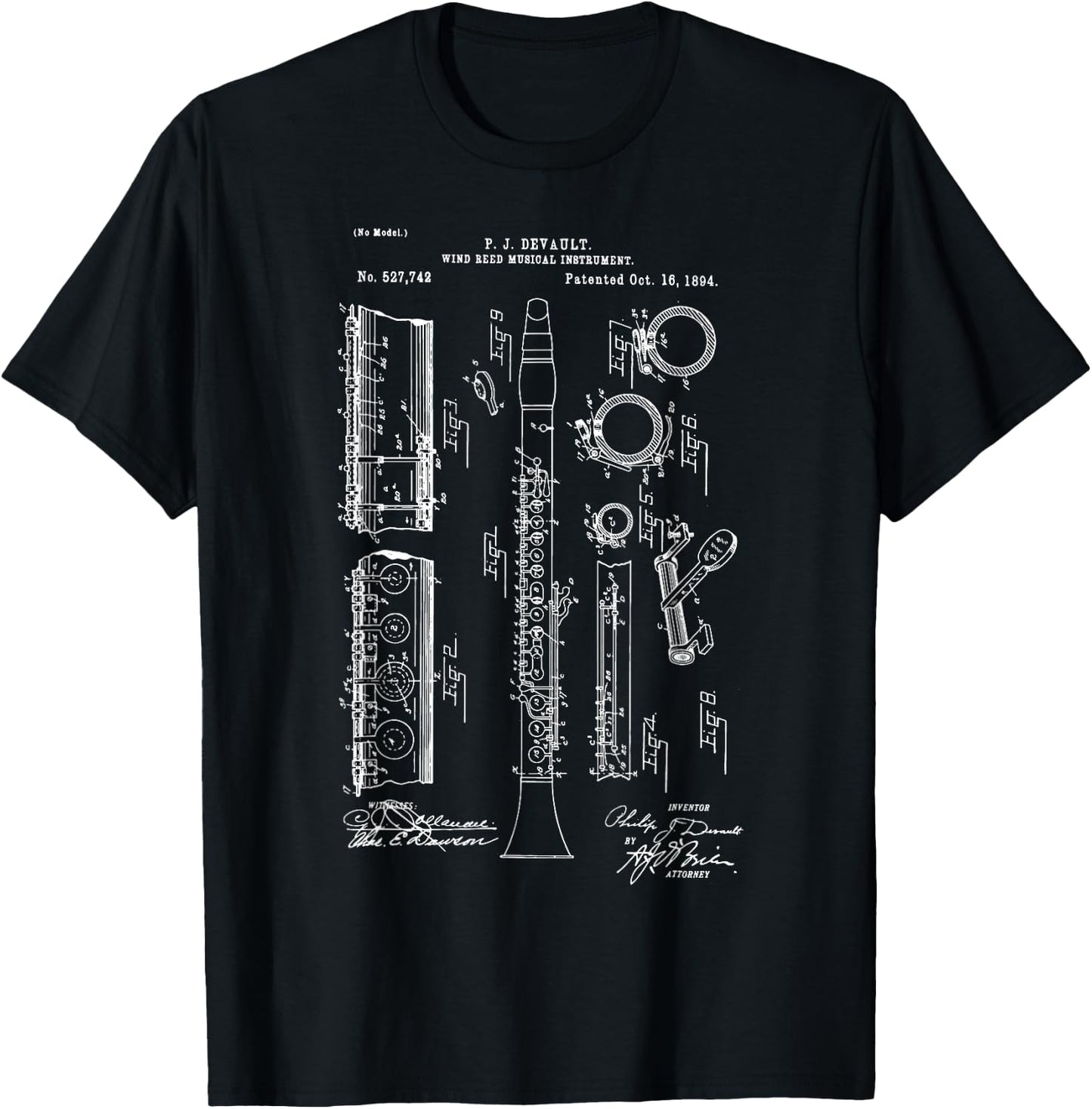 Clarinet Musicians Marching Band Blueprint Patent Clarinet T-Shirt - T-Shirt | Black