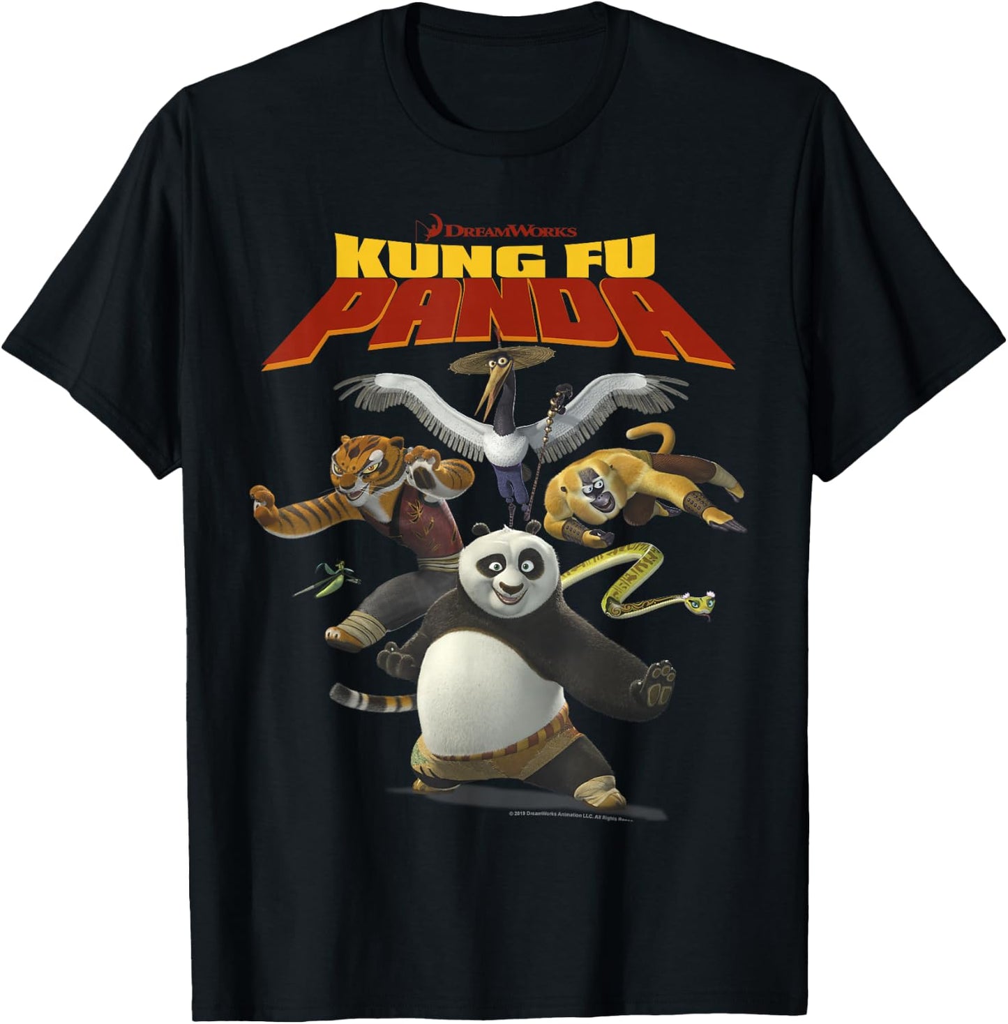 Kung Fu Panda Group Shot Action Portrait Movie Logo Small T-Shirt - T-Shirt | Black