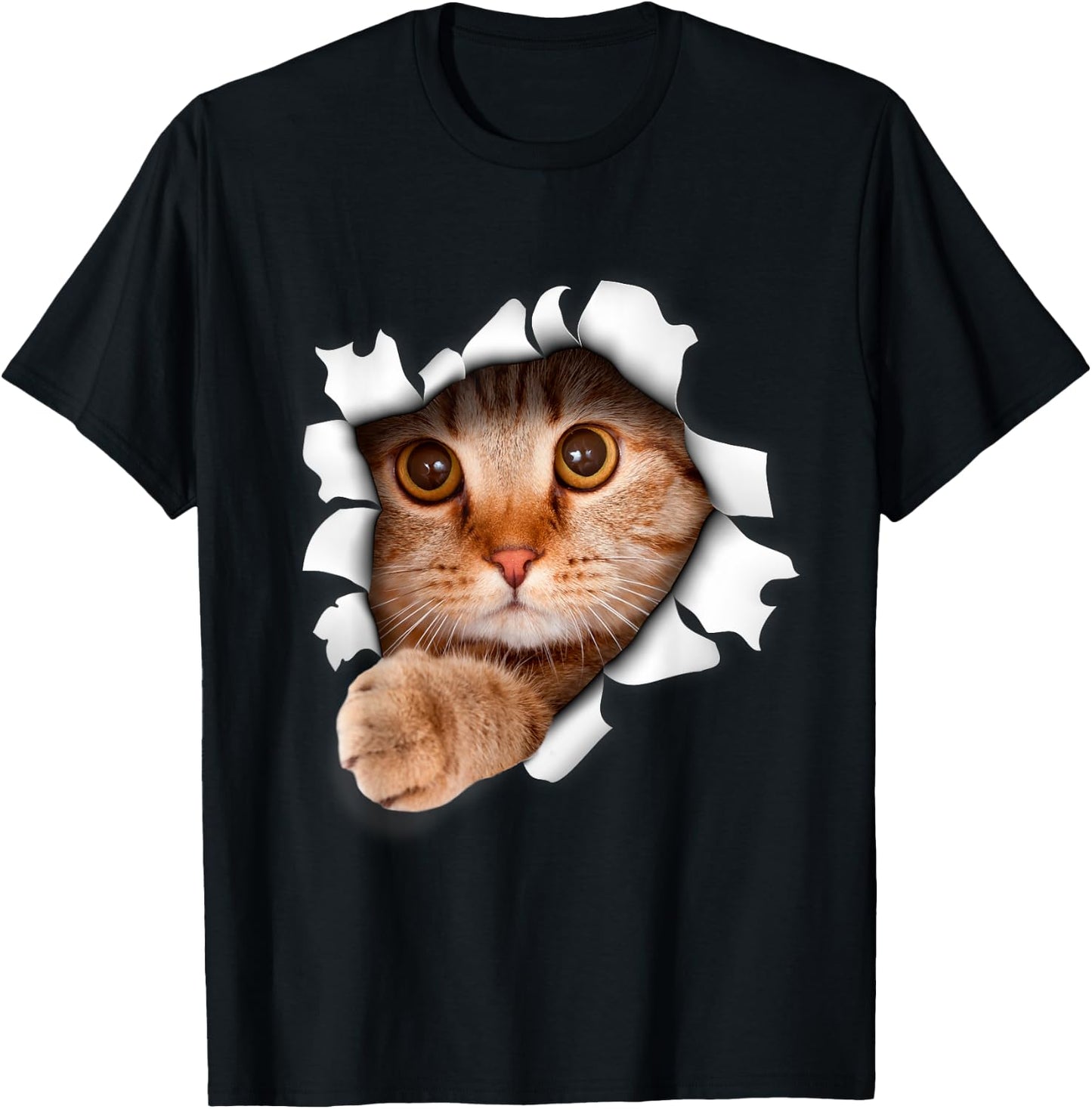 Cute Realistic Cat Kitten Emerging Cat, Kitten or Pet Lovers T-Shirt - T-Shirt | Black
