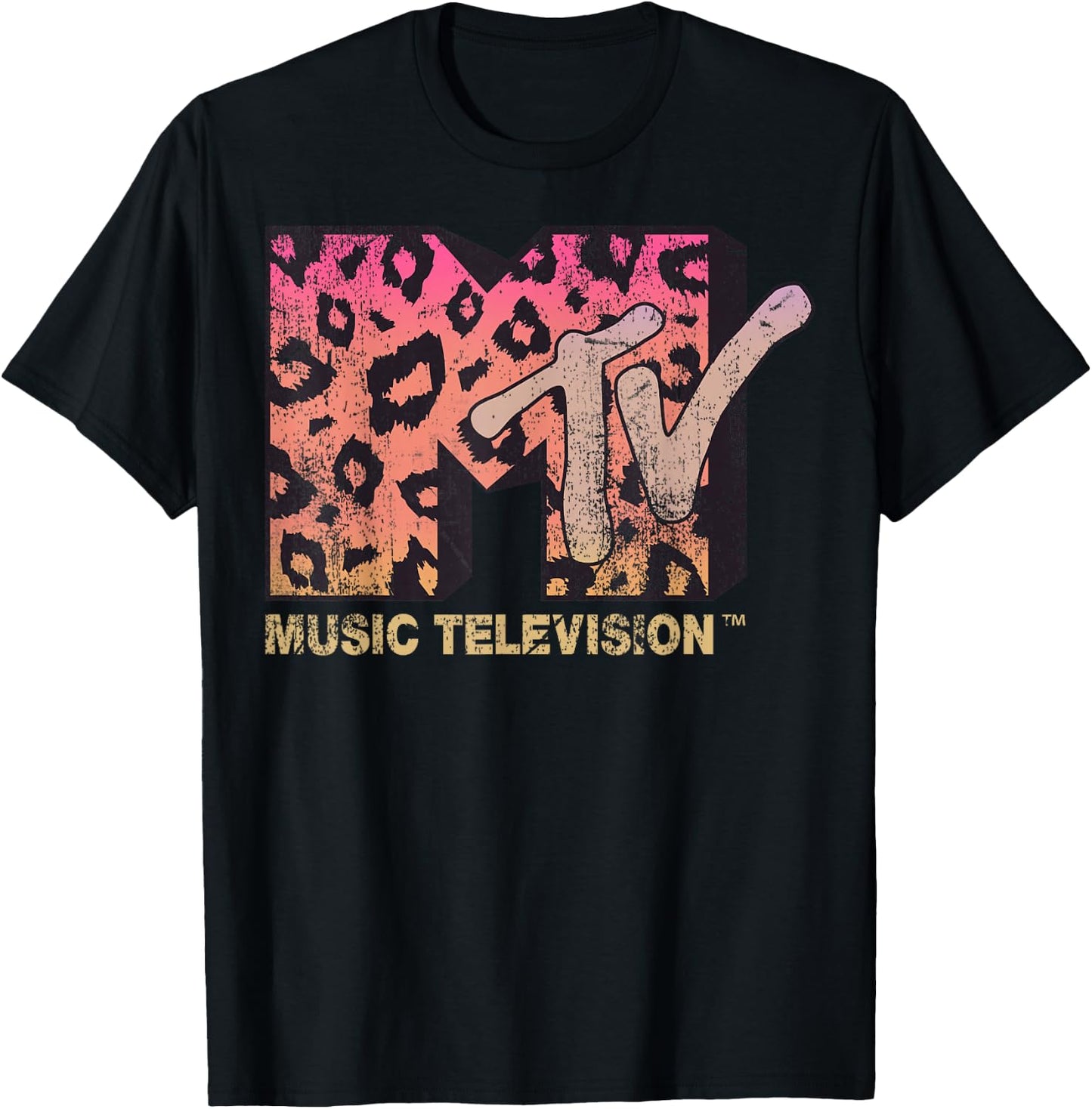 MTV Leopard Print Gradient Logo Small T-Shirt - T-Shirt | Black