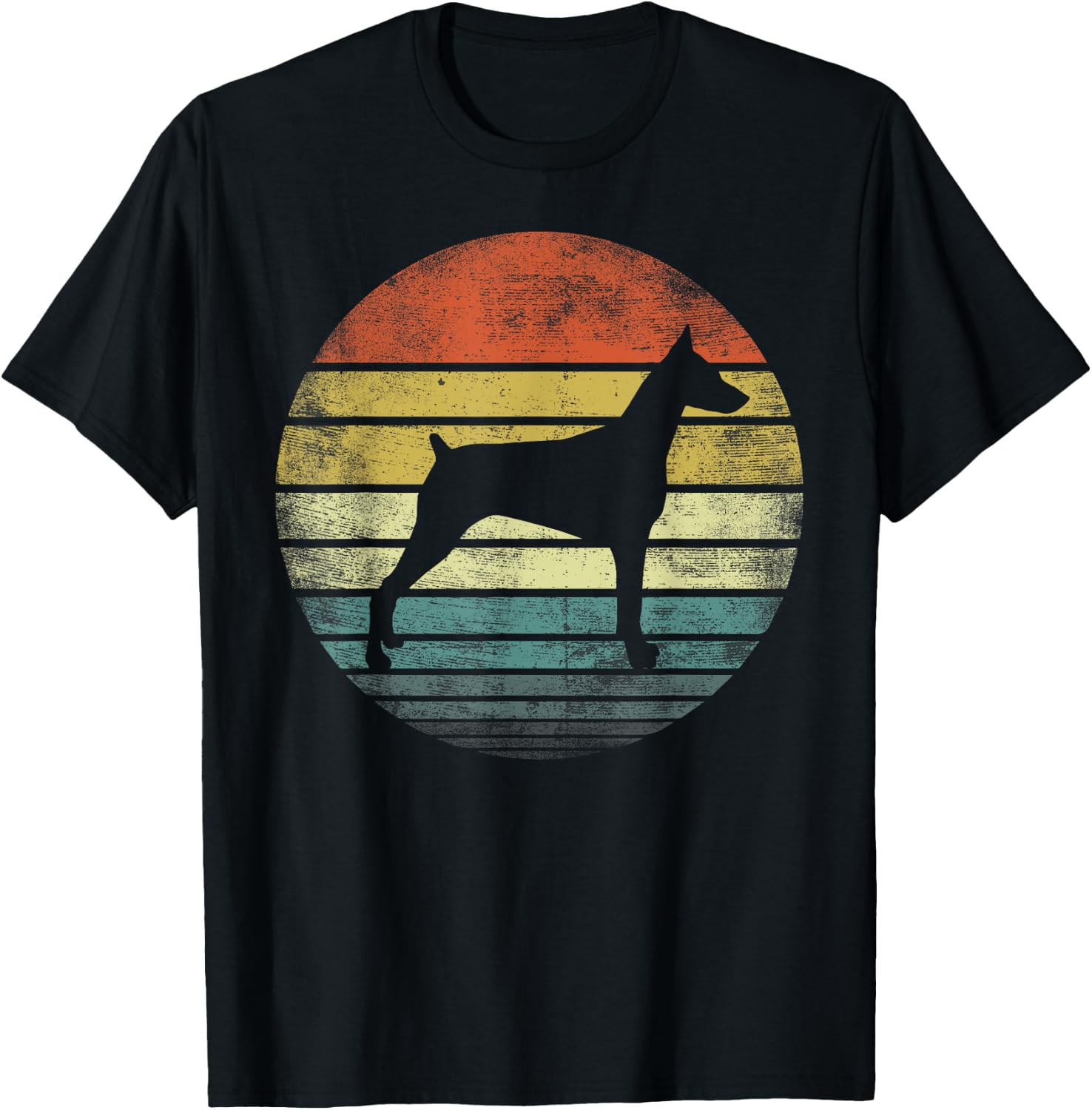 Doberman Lover Owner Gifts Retro Sunset Dog Silhouette Dad T-Shirt - T-Shirt | Black