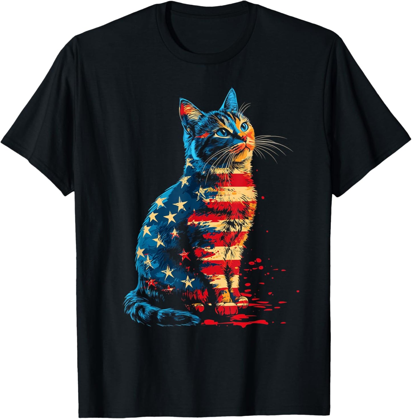 Patriotic Cat American Flag Buffalo 4th Of July Cat Lover T-Shirt - T-Shirt | Black