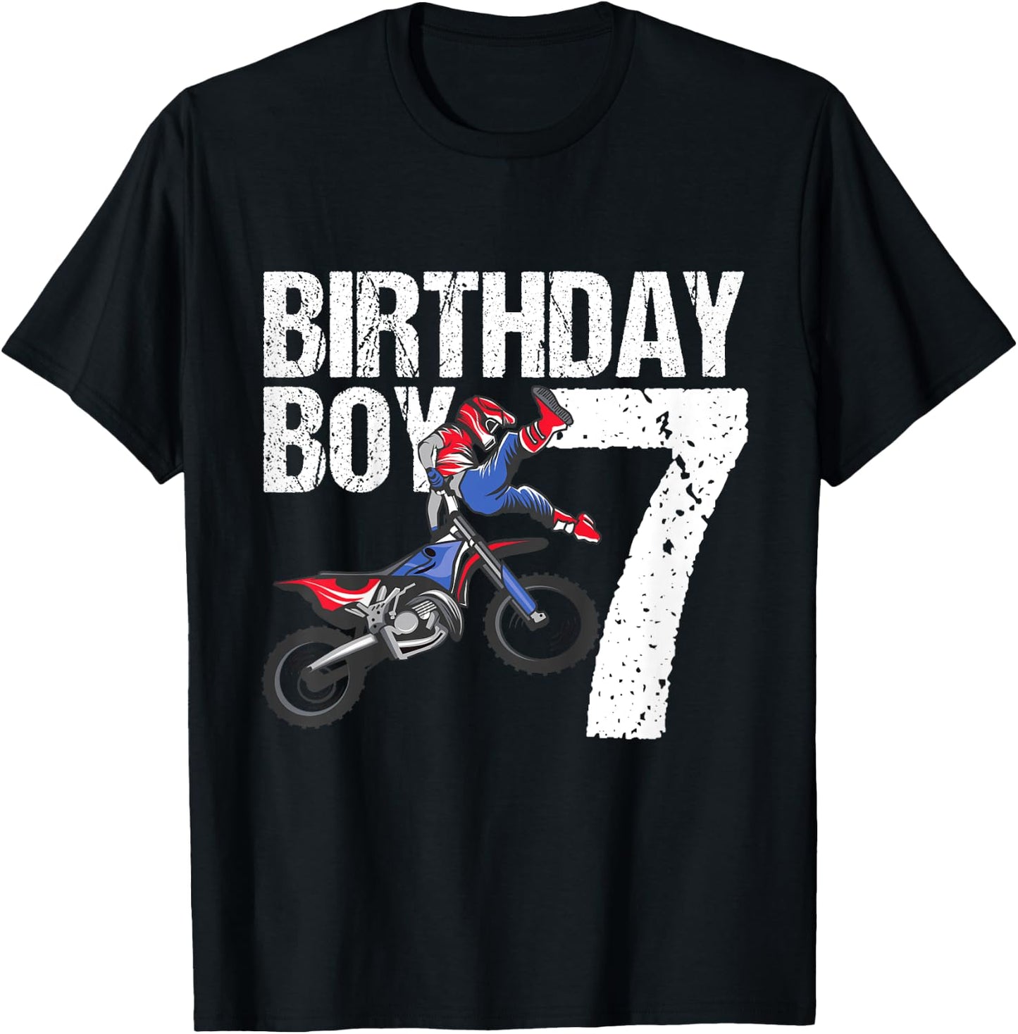 7 Year Old Dirt Bike Birthday Party Motocross MX 7th Gift T-Shirt - T-Shirt | Black