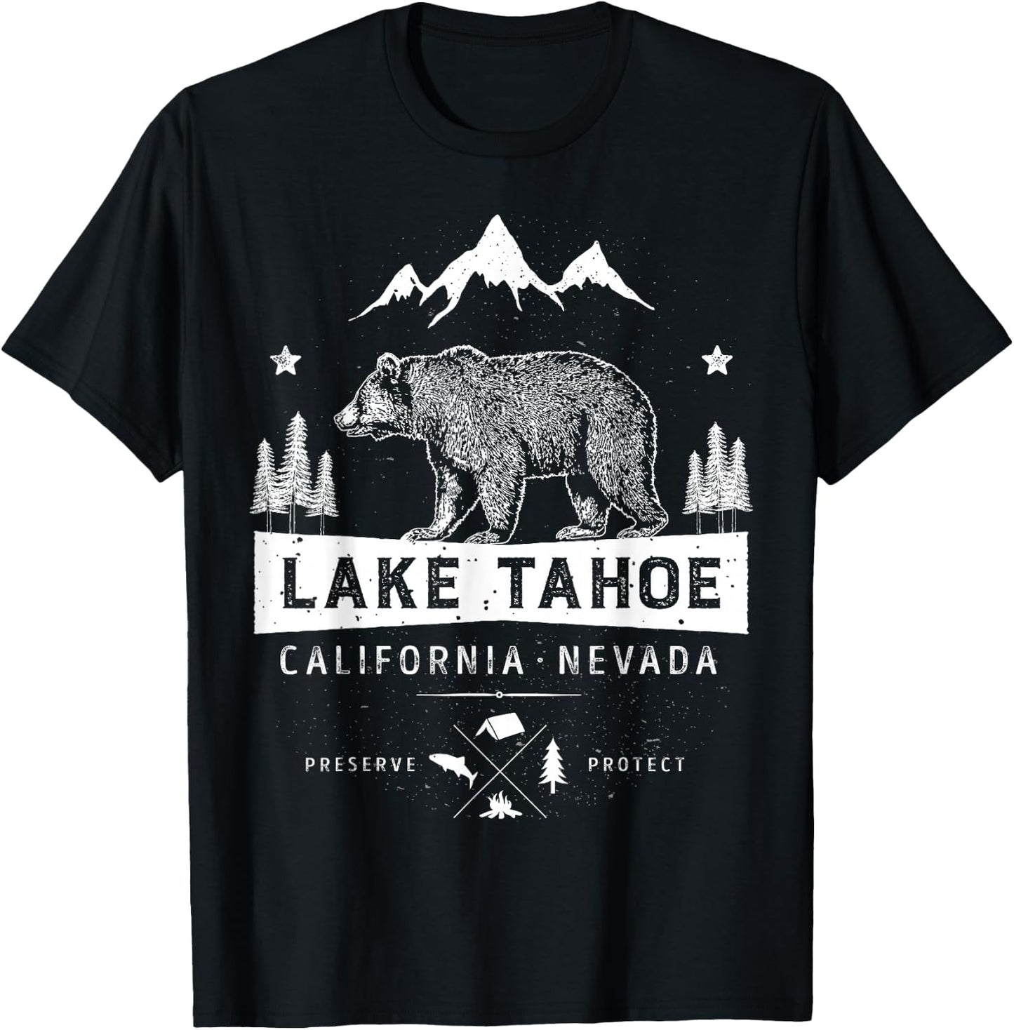 Lake Tahoe T Shirt California Nevada Vintage Bear Men Women T-Shirt - T-Shirt | Black