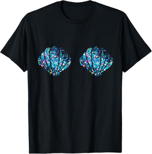 Mermaid Shell Shirt Mermaid Top Festival Birthday Party T-Shirt - T-Shirt | Black