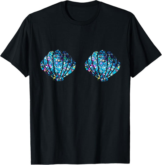 Mermaid Shell Shirt Mermaid Top Festival Birthday Party T-Shirt - T-Shirt | Black