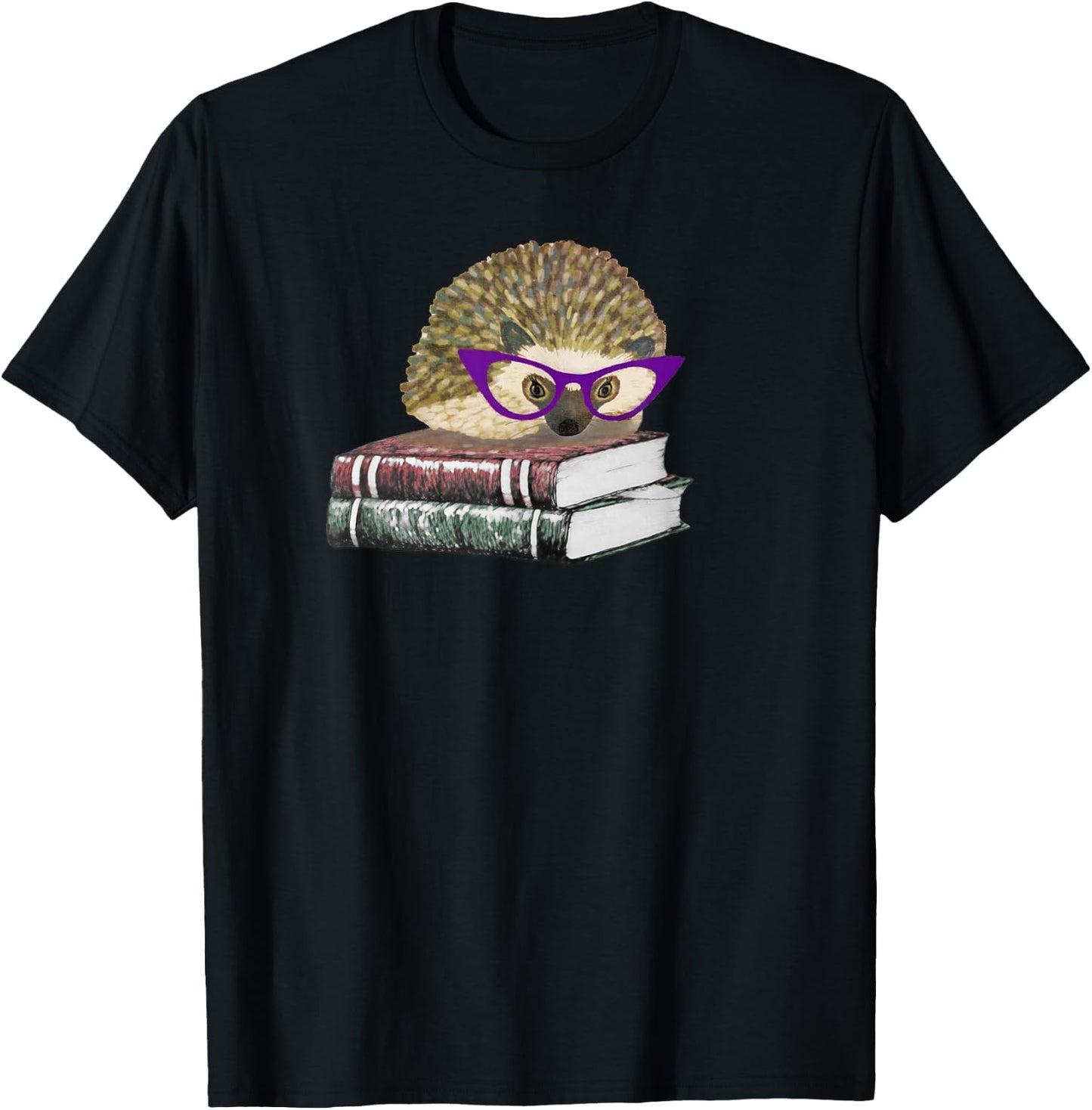 Adorable Hedgehog Book Nerd Shirt T-Shirt - T-Shirt | Black