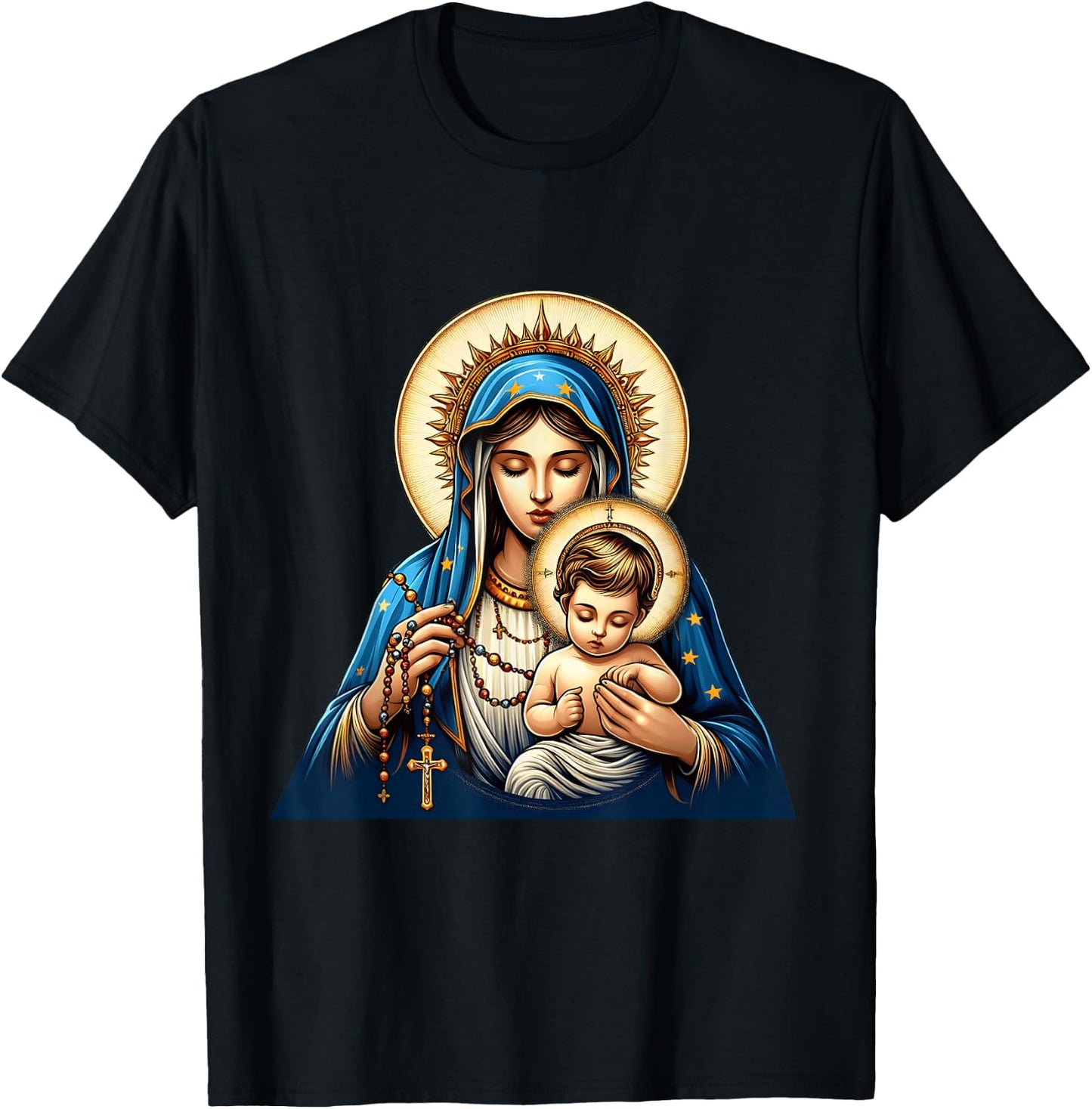 Holy Rosary Virgin Mary Baby Jesus Catholic Rosary Mysteries T-Shirt - T-Shirt | Black