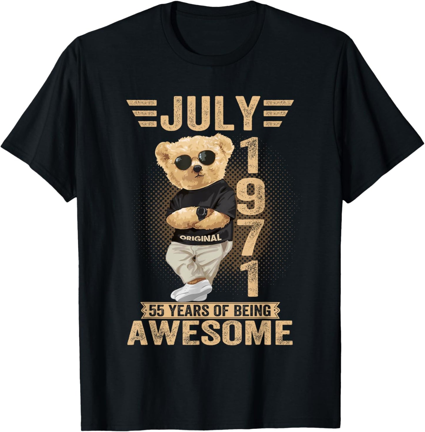July 55th Birthday Men Women 1971 Awesome Teddy Bear T-Shirt - T-Shirt | Black