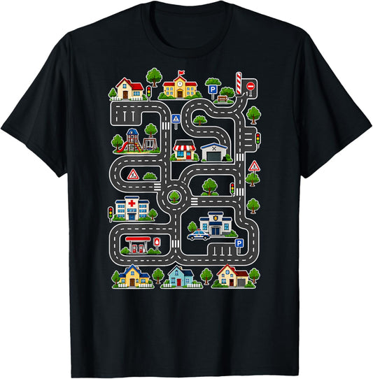 (On Back) Car Race Track On Dad Father's Day Tired Dads Club T-Shirt - T-Shirt | Black