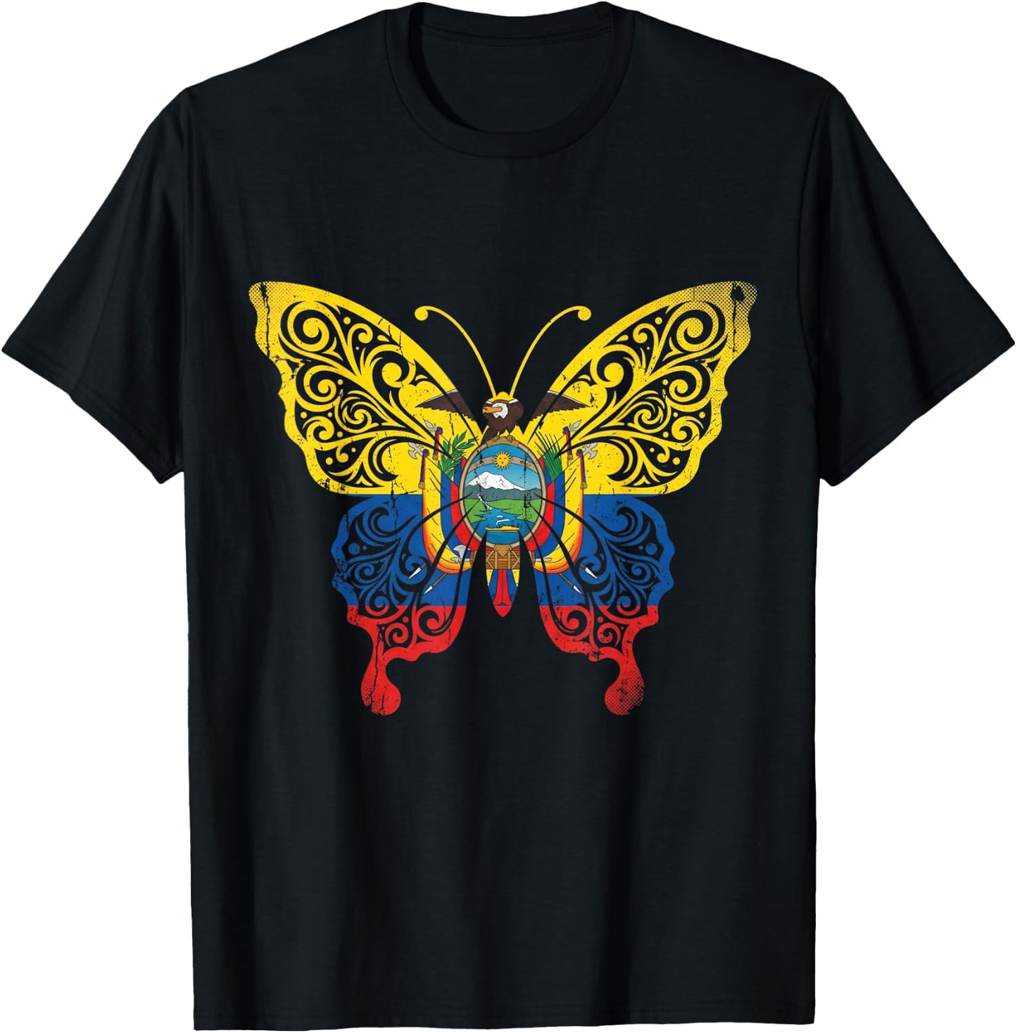 Ecuador Butterfly Ecoadorian Flag Pride T-Shirt - T-Shirt | Black