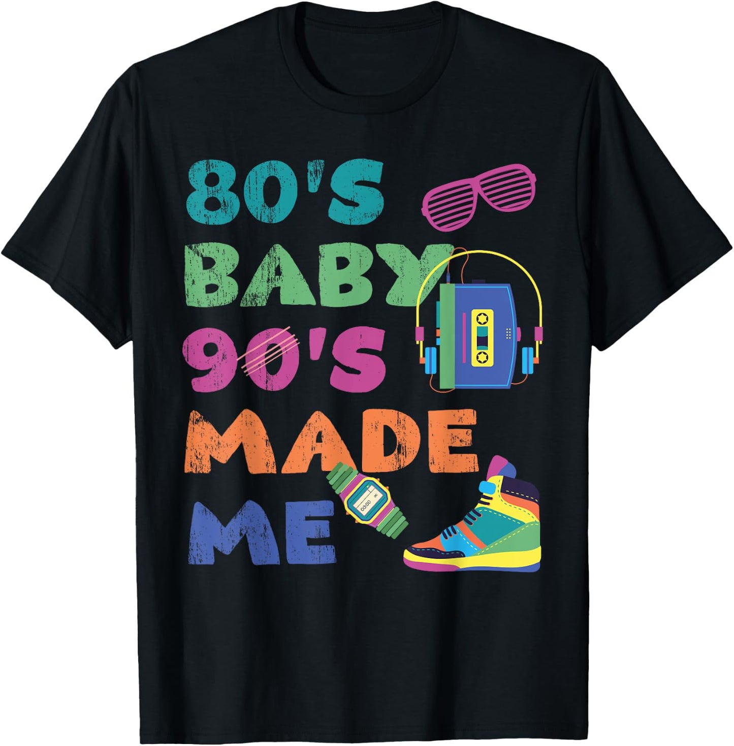 Vintage 1980s 80's Baby 1990s 90's Made Me Retro Nostalgia T-Shirt - T-Shirt | Black