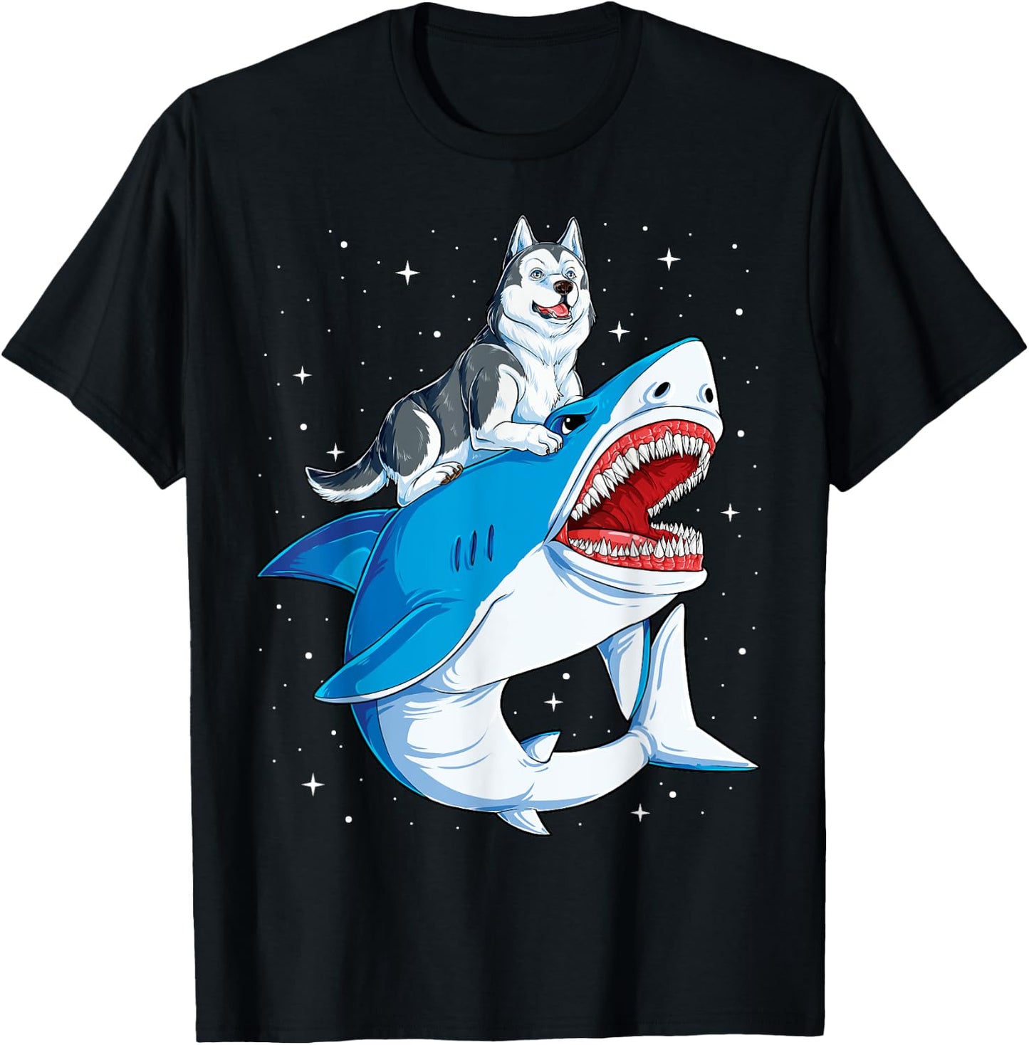 Siberian Husky Shark Jawsome Dog Lover Gifts Space Galaxy T-Shirt - T-Shirt | Black