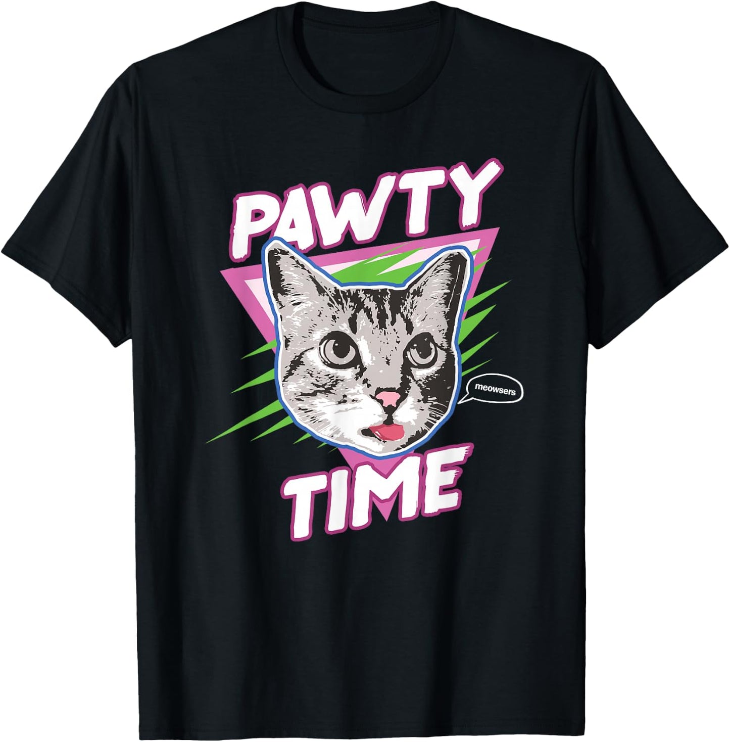Funny Cat Pawty Time Party Animal Retro T-Shirt - T-Shirt | Black