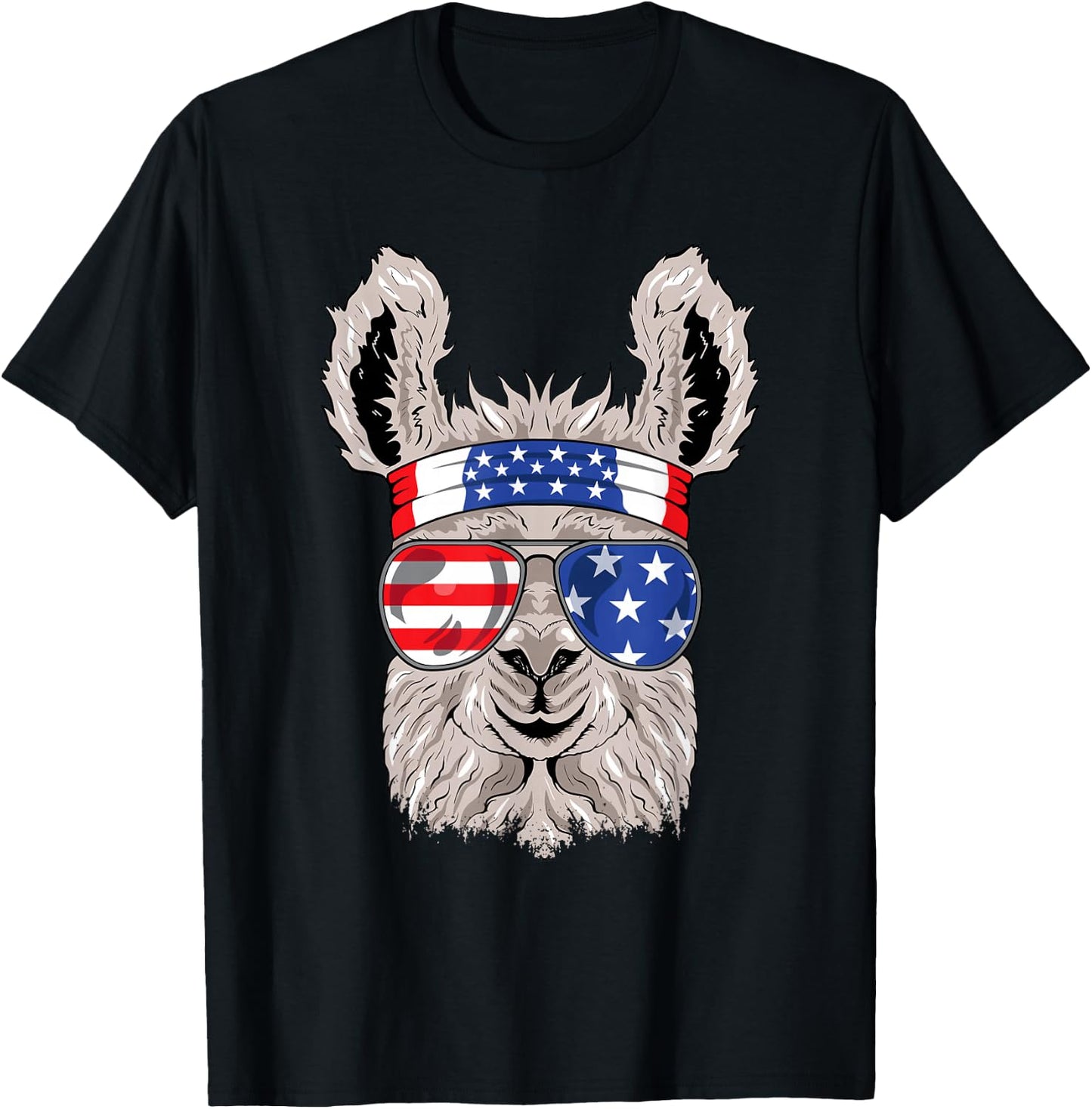 USA Patriotic Llama Shirt - July 4th - Alpaca T-Shirt - T-Shirt | Black