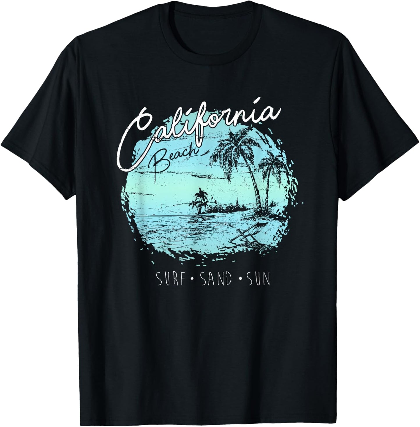 California Beach Vintage Surf Summer Surfer Gift T-Shirt - T-Shirt | Black