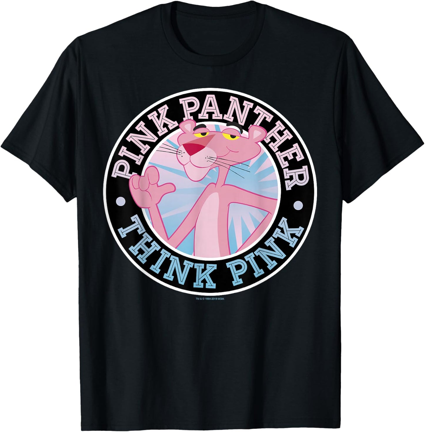 Pink Panther Think Pink Circle Portrait Small T-Shirt - T-Shirt | Black