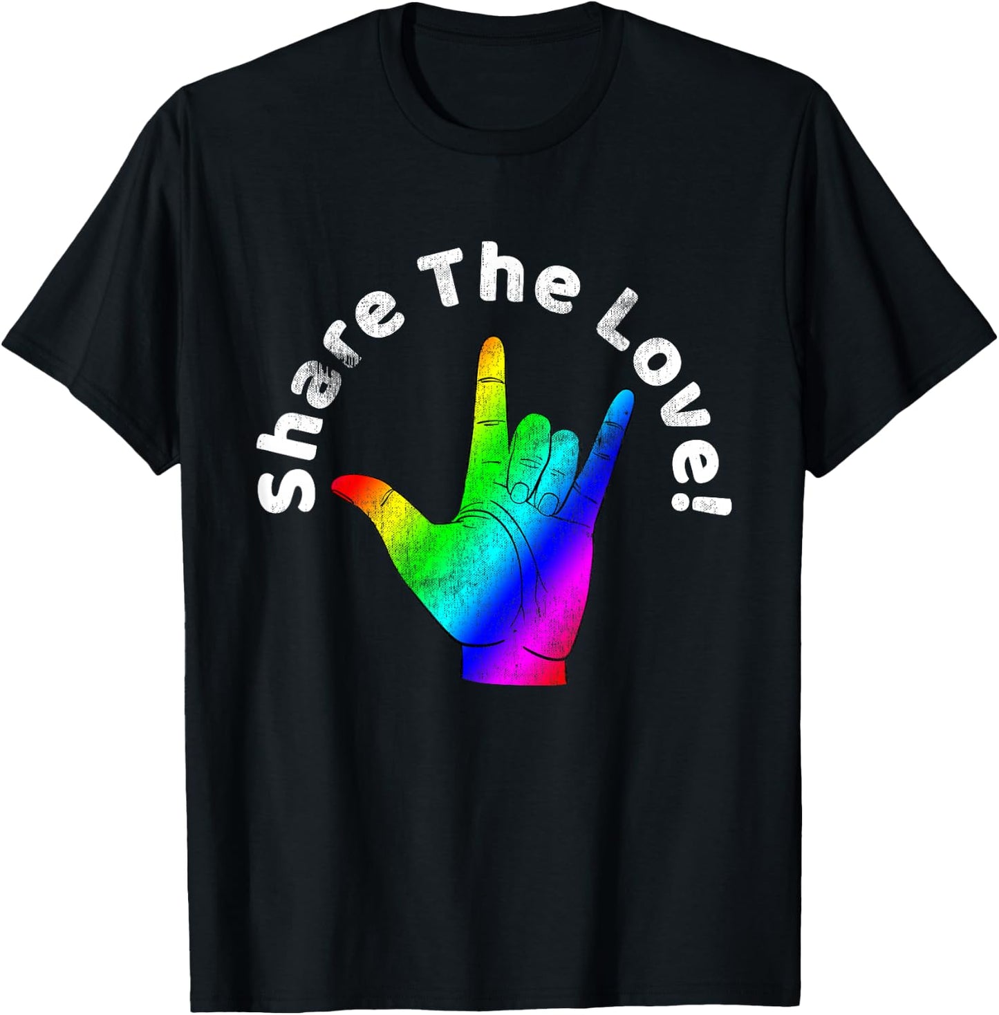 Share The Love Sign Language Rainbow Vintage T-Shirt - T-Shirt | Black