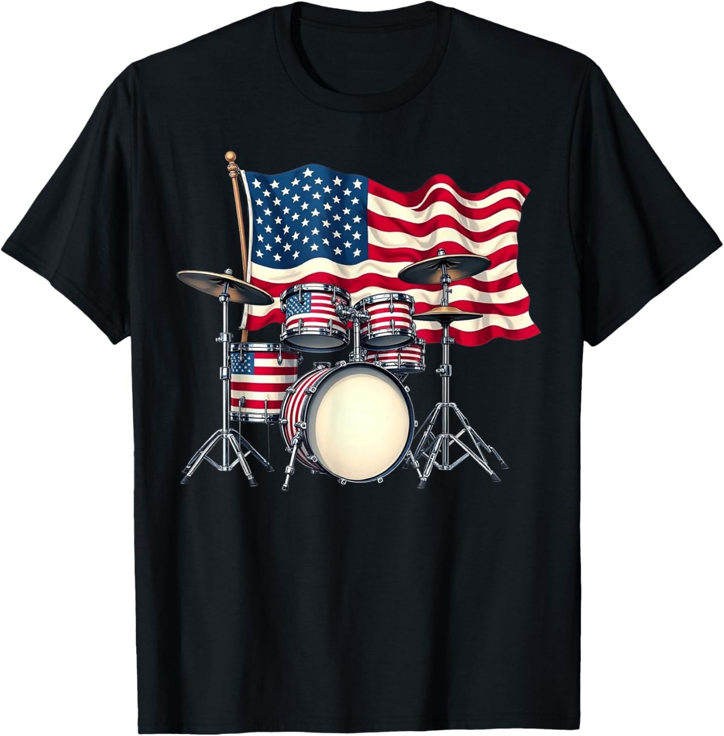 Patriotic Drum Drumset Drummer Lover American 4th of July T-Shirt - T-Shirt | Black