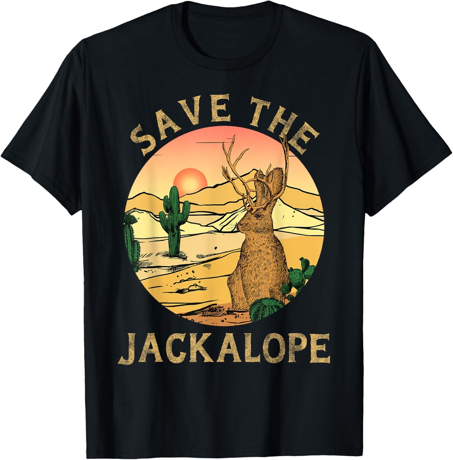 Jackrabbit Desert Cactus Mountain vintage save the Jackalope T-Shirt - T-Shirt | Black
