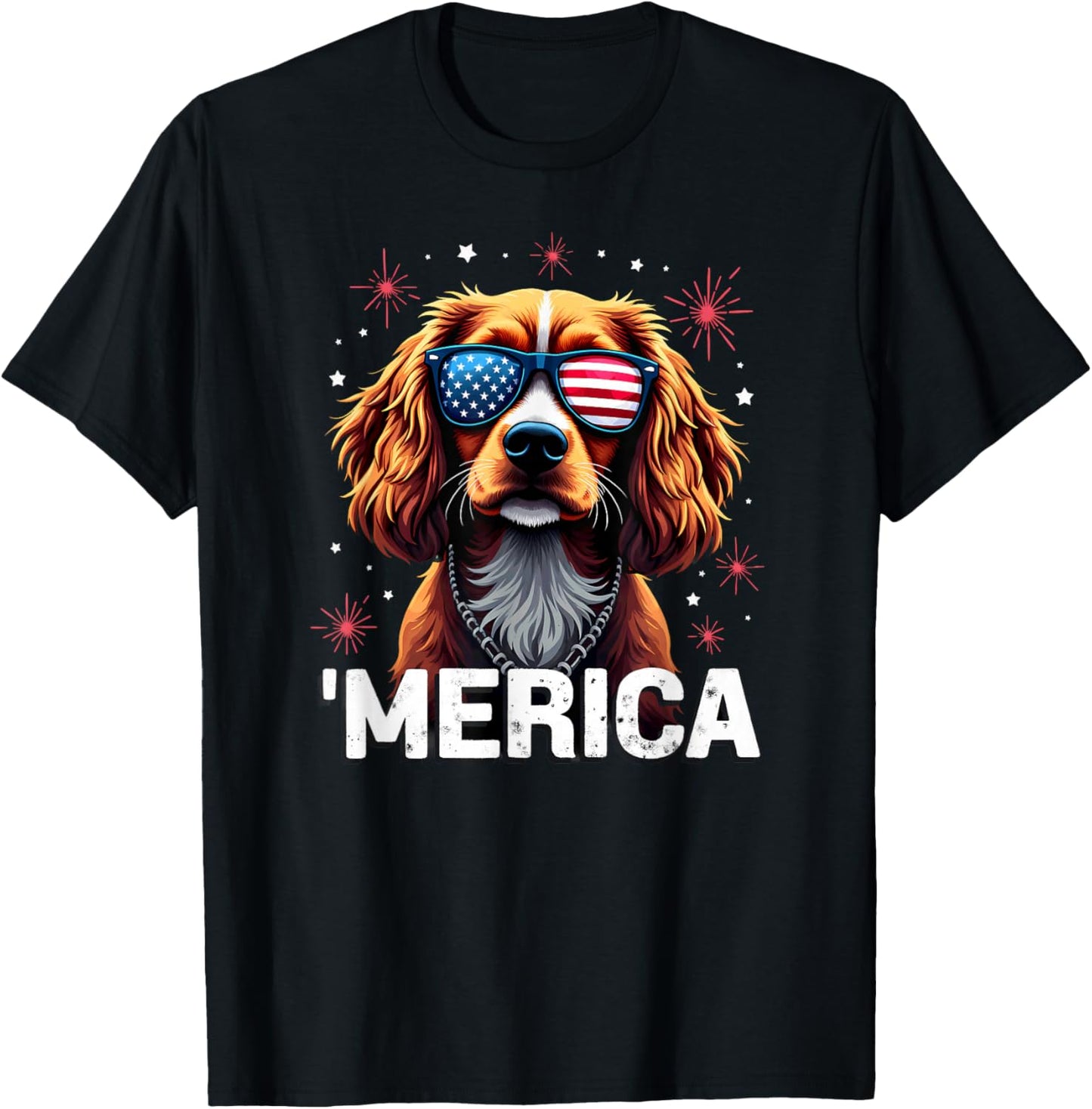 US Flag Cavalier King Charles Sunglasses Merica T-Shirt - T-Shirt | Black