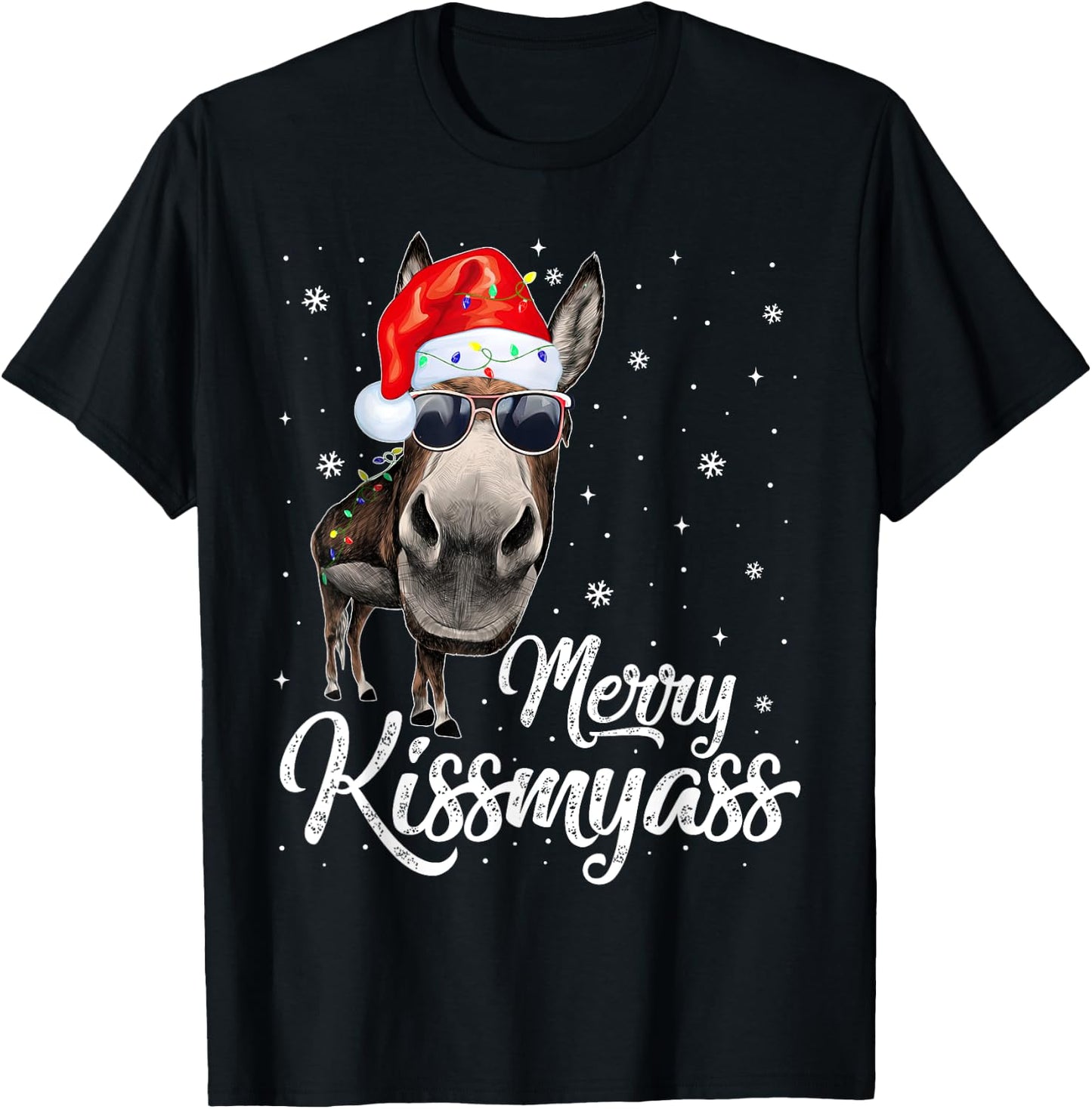 Merry Kissmyass Donkey Sarcastic Xmas Funny Pajama Christmas T-Shirt - T-Shirt | Black
