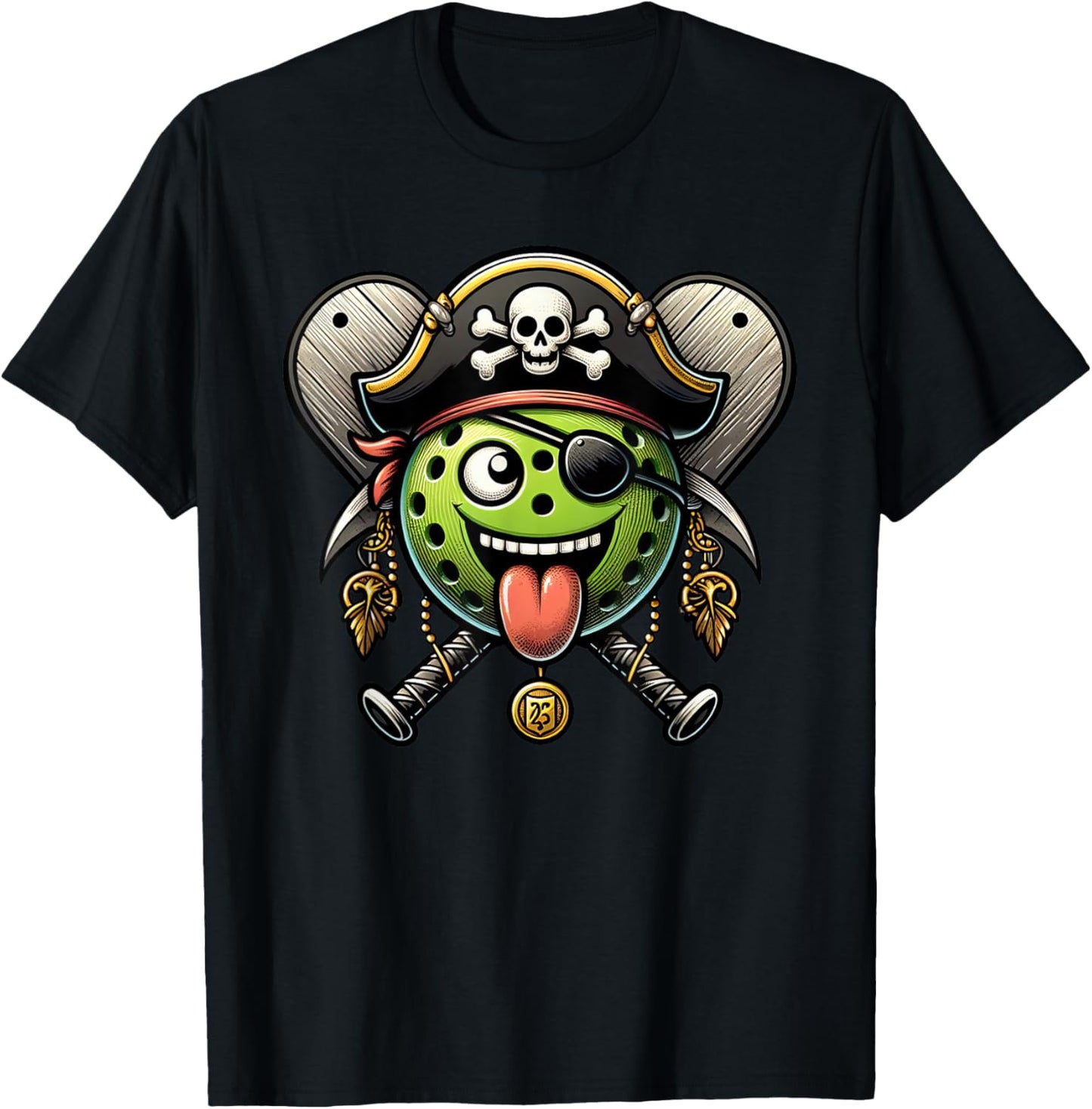 Pickleball Pirate Crossbones Halloween Kids T-Shirt - T-Shirt | Black