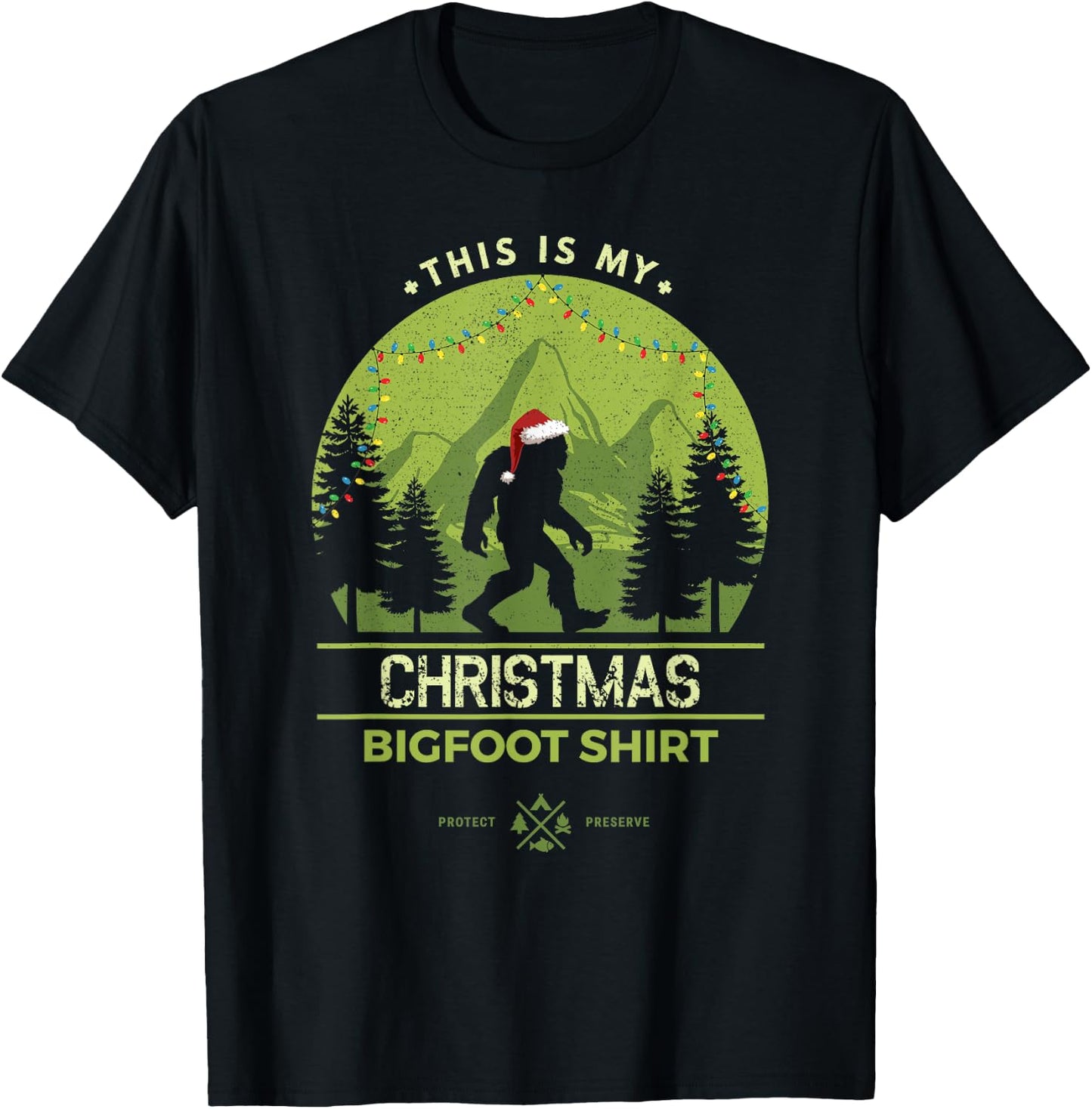 Merry Xmas Bigfoot Santa Squatch Christmas Yeti T-Shirt - T-Shirt | Black