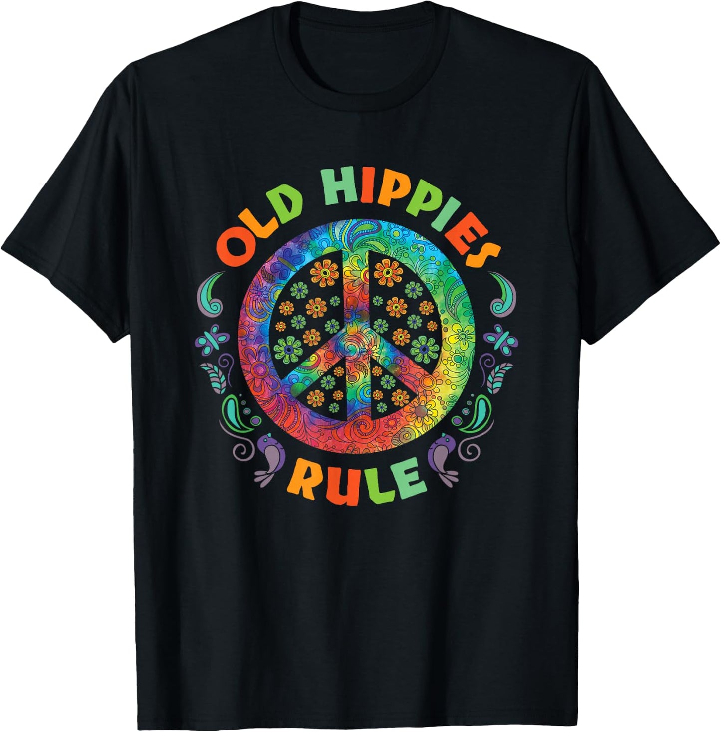 Old Hippies Rule Hippie Vintage Retro Costume Hippy Gift Small T-Shirt - T-Shirt | Black