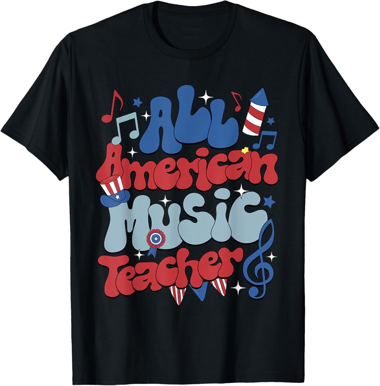 Retro All American Music Teacher Independence Day T-Shirt - T-Shirt | Black