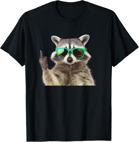 Funny Raccoon Middle Finger Sunglasses T-Shirt - T-Shirt | Black