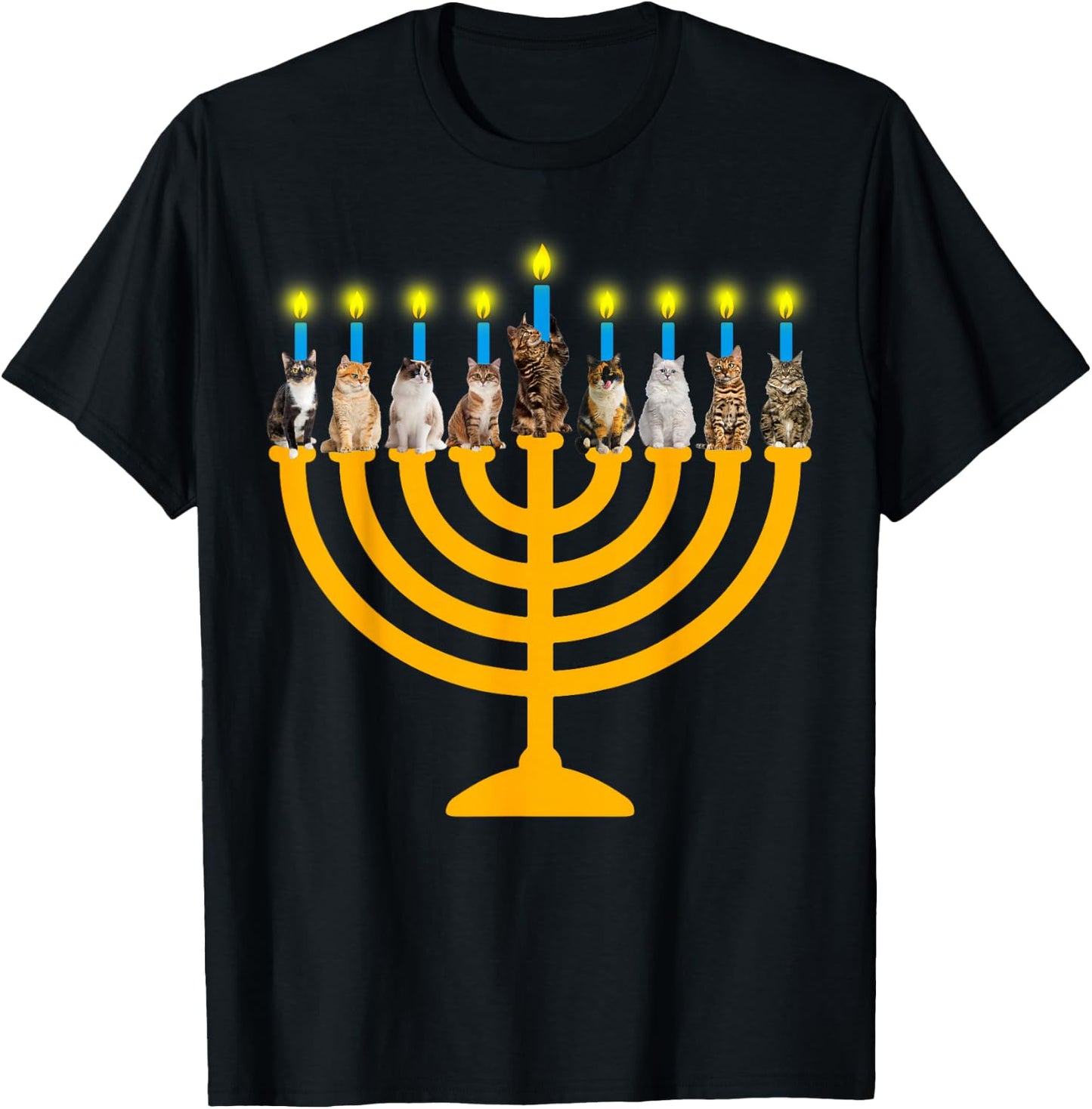 Meowzel Tov Jew Cats Kippah Menorah Chanukah Hanukkah Pajama T-Shirt - T-Shirt | Black