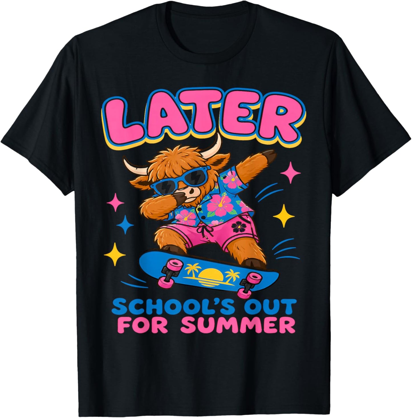 Highland Cow School's Out for Summer Teacher Students T-Shirt - T-Shirt | Black