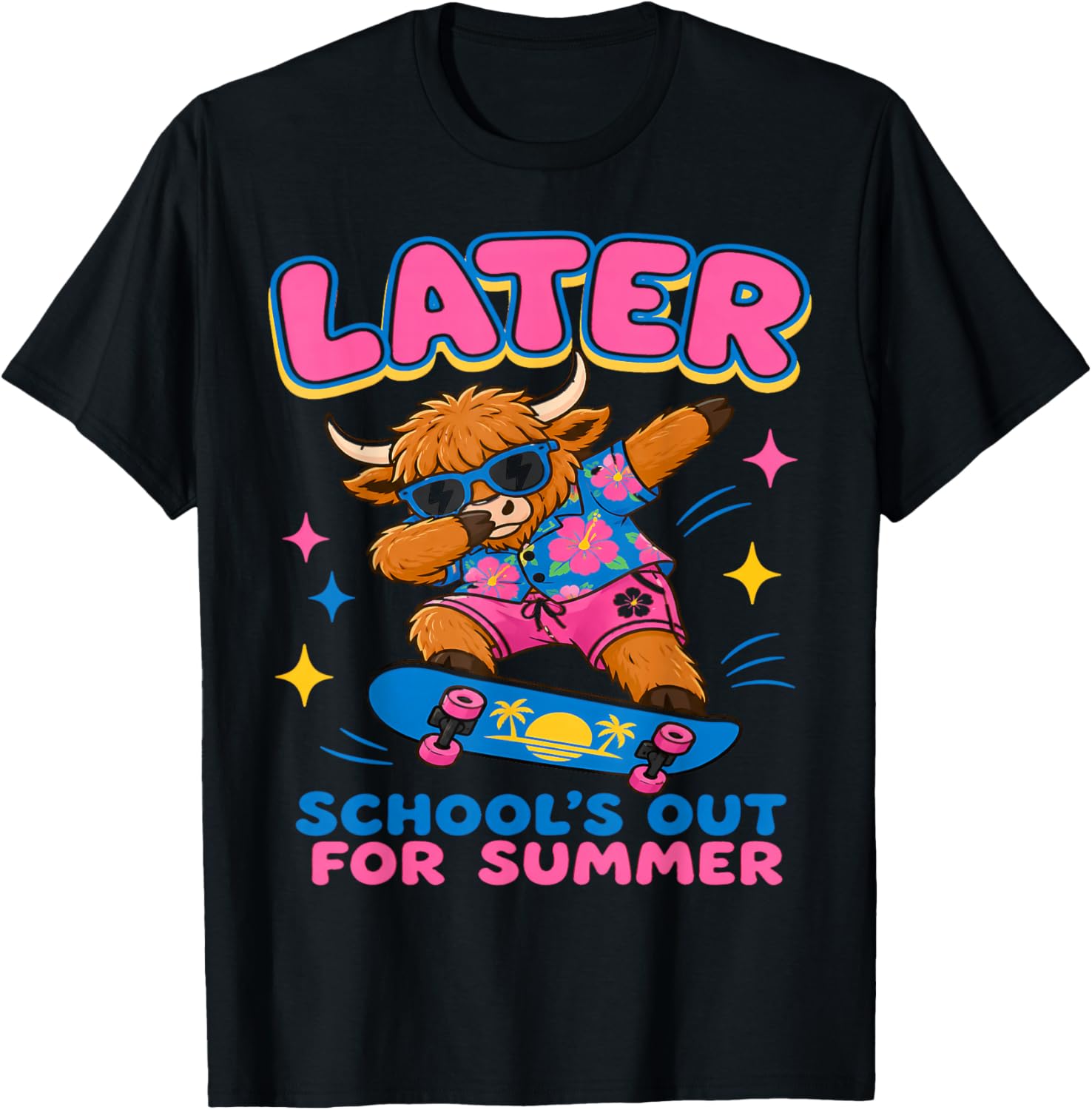 Highland Cow School's Out for Summer Teacher Students T-Shirt - T-Shirt | Black