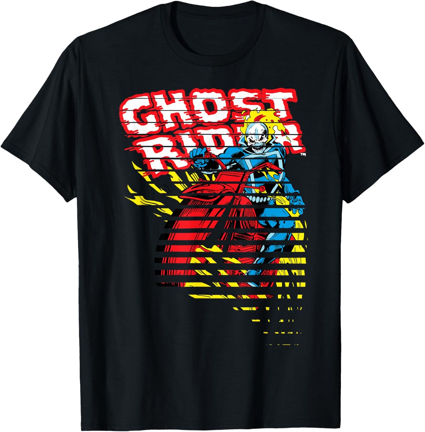 Ghost Rider Motorcyle On Fire Halftoned Split-Up T-Shirt - T-Shirt | Black