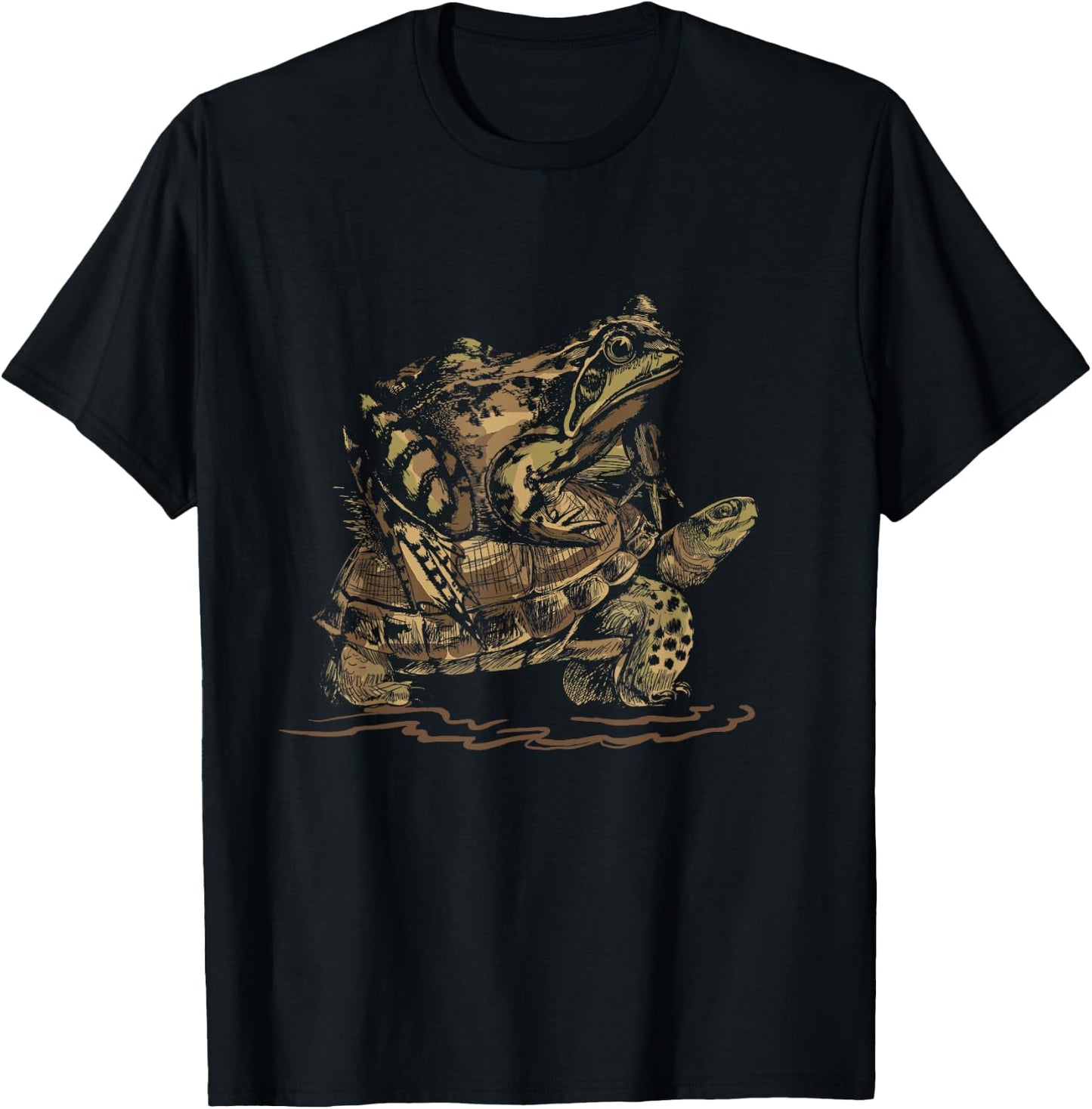 Wildlife Animal Gift Turtle Riding Frog T-Shirt - T-Shirt | Black