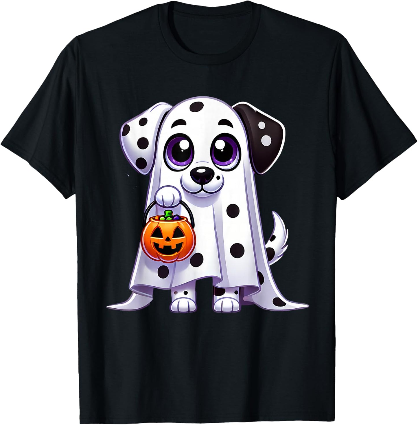 Dalmatian Ghost Halloween Dog Men Women Kids T-Shirt - T-Shirt | Black