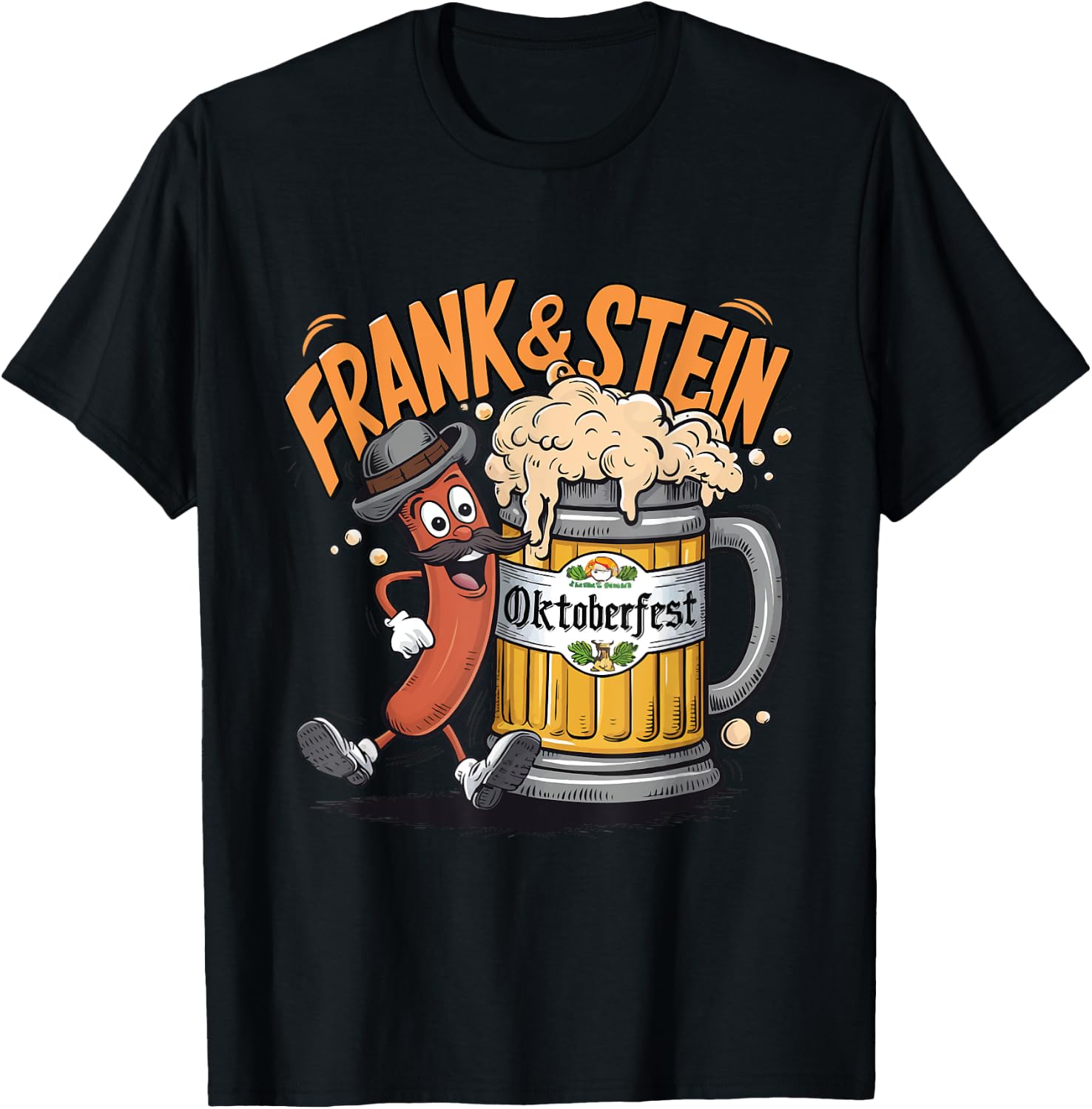 Frank & Stein Oktoberfest Funny German Bratwurst And Beer T-Shirt - T-Shirt | Black