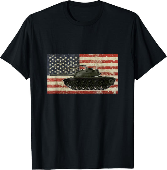 Vintage American USA Flag M48 Patton Tank Army War Vehicle T-Shirt - T-Shirt | Black