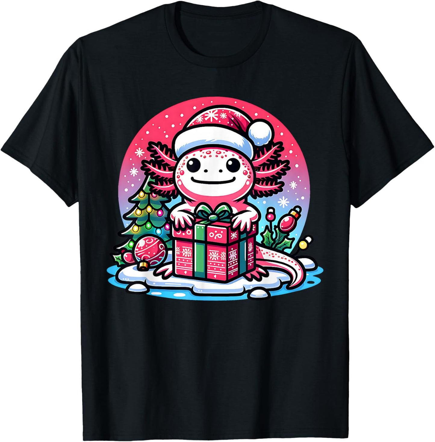 Christmas Axolotl Santa Hat Boy Girl Kids Xmas Axolotl Lover T-Shirt - T-Shirt | Black